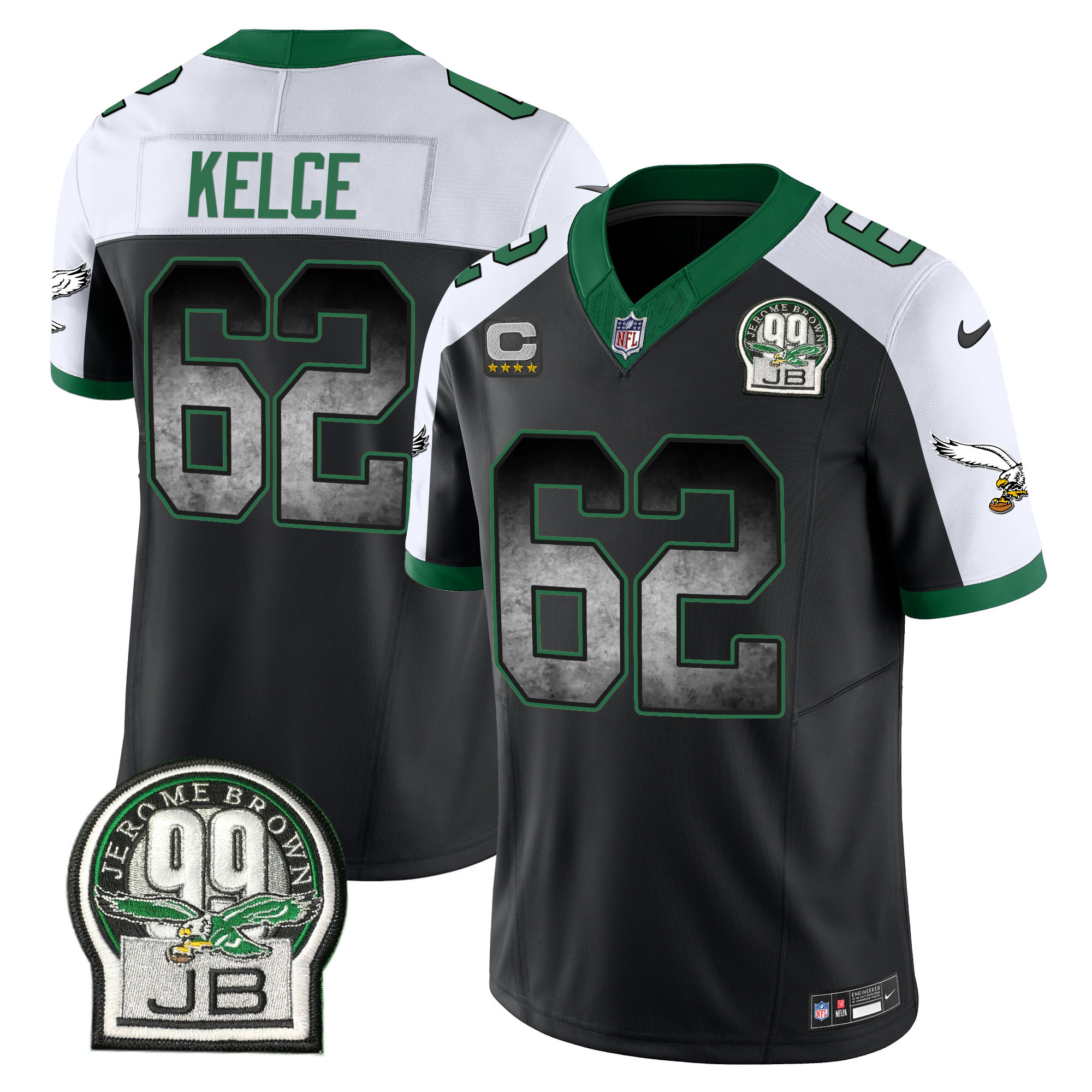 Jason Kelce Men's Philadelphia Eagles Arch Smoke Kelly Green Vapor Black Alternate Jersey - All Stitched