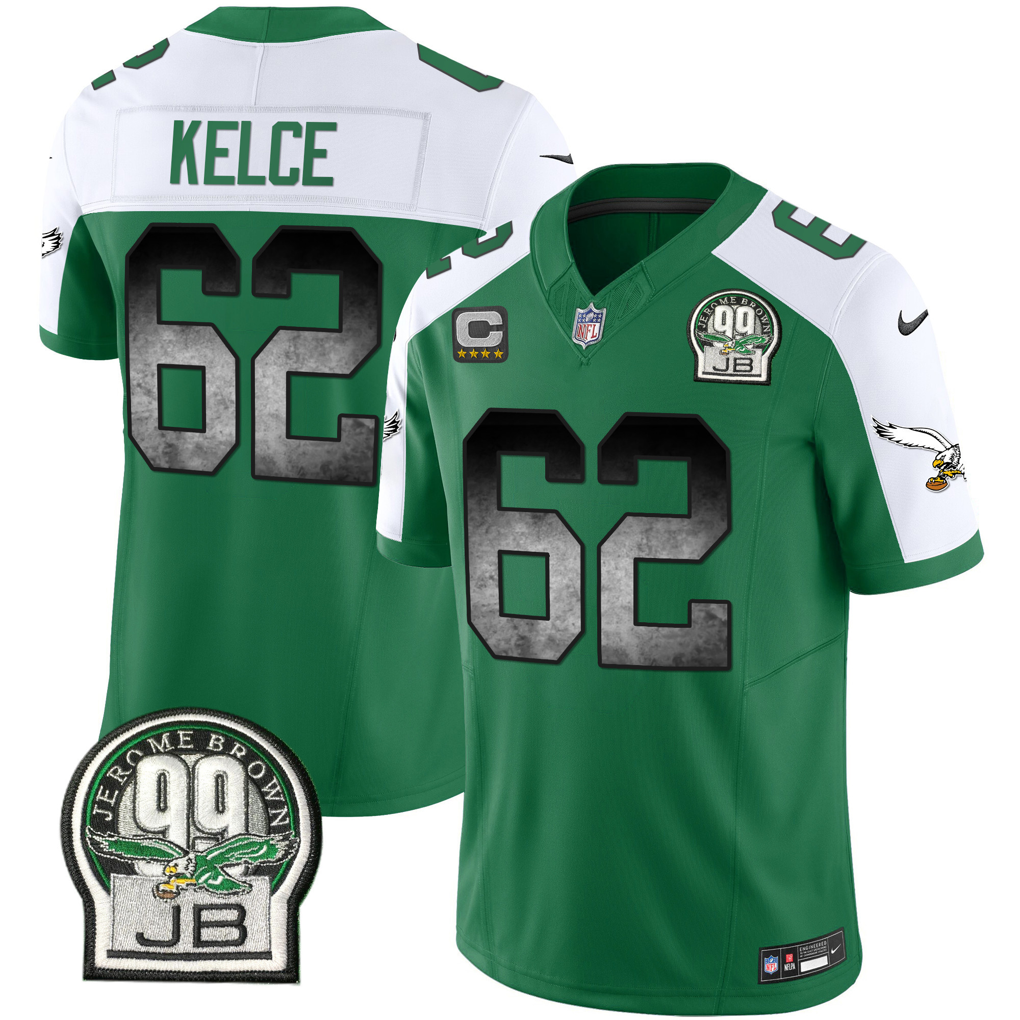 Jason Kelce Men's Philadelphia Eagles Arch Smoke Kelly Green Vapor Kelly Alternate Jersey - All Stitched