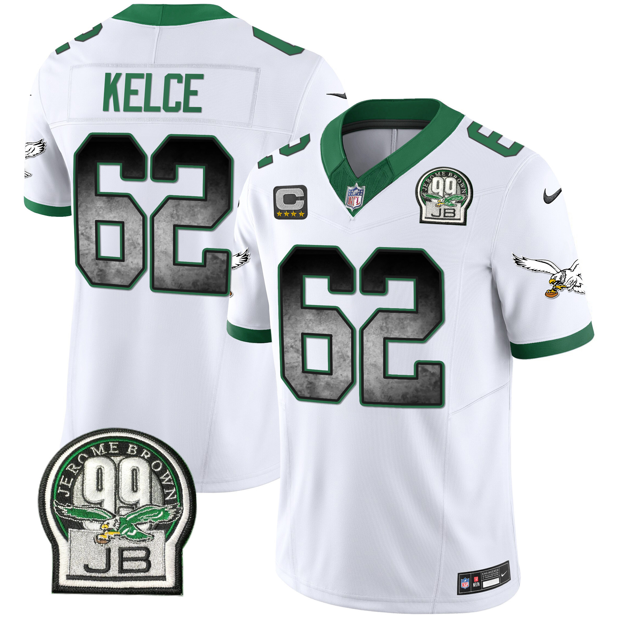 Jason Kelce Men's Philadelphia Eagles Arch Smoke Kelly Green Vapor Kelly White Jersey - All Stitched