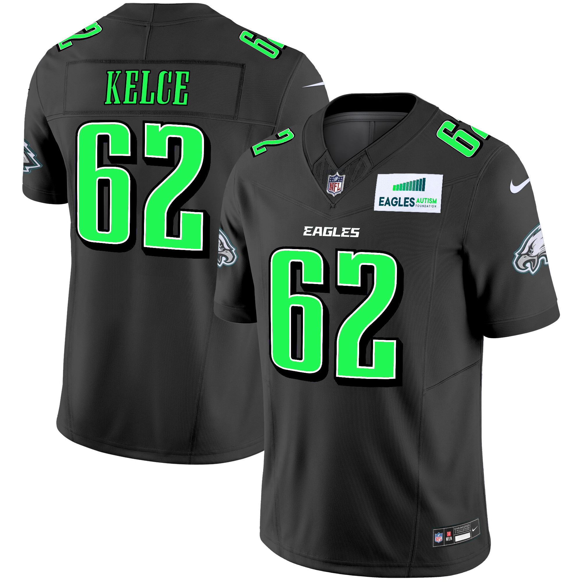 Jason Kelce Men's Philadelphia Eagles Autism Foundation Patch Vapor Limited Black Jersey - All Stitched