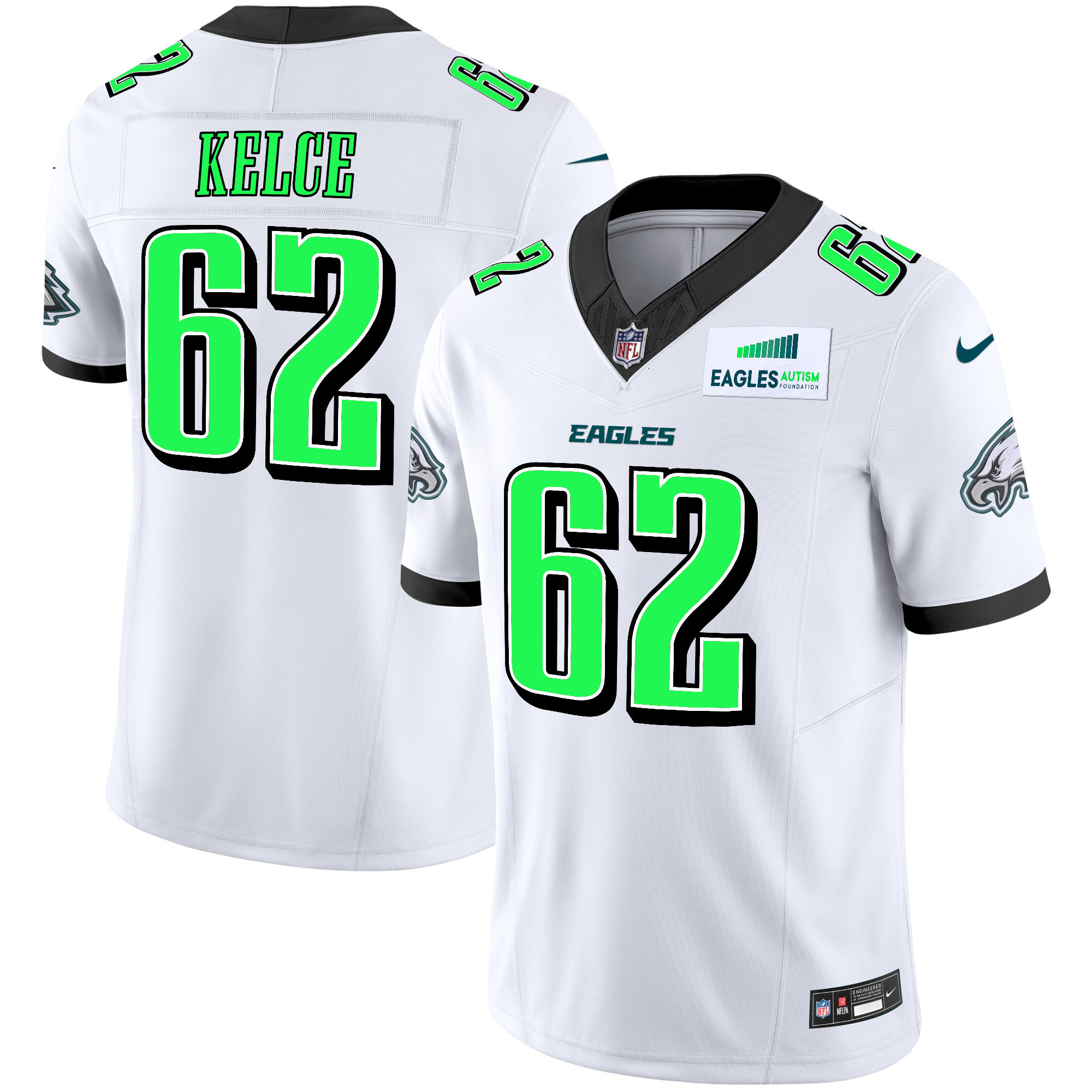 Jason Kelce Men's Philadelphia Eagles Autism Foundation Patch Vapor Limited White Jersey - All Stitched