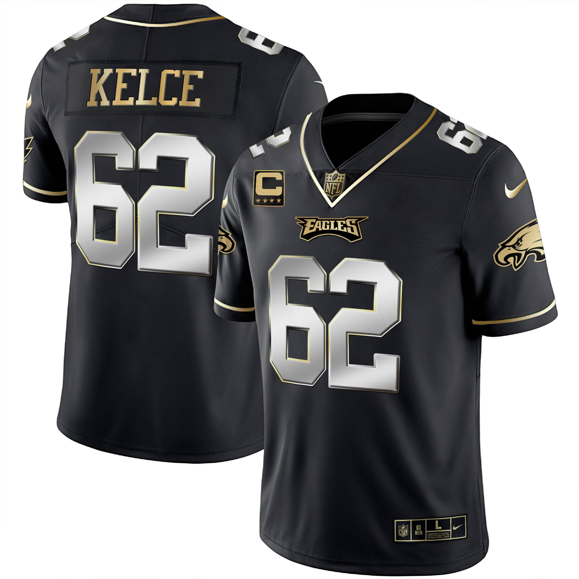 Jason Kelce Men's Philadelphia Eagles Black Silver Limited - All Stitched Black Silver Jersey - All Stitched