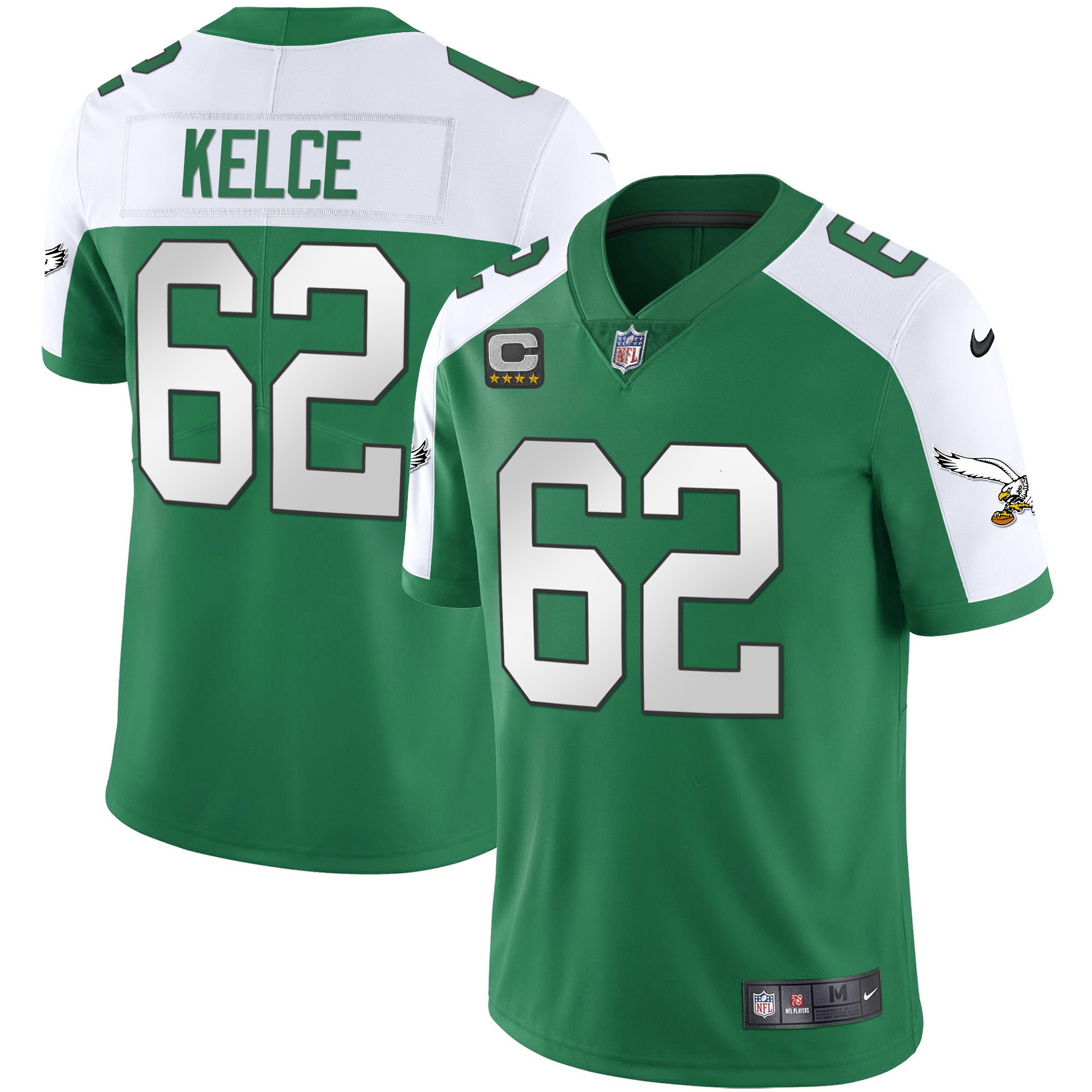 Jason Kelce Men's Philadelphia Eagles Gold & Kelly Vapor Alternate Jersey - All Stitched