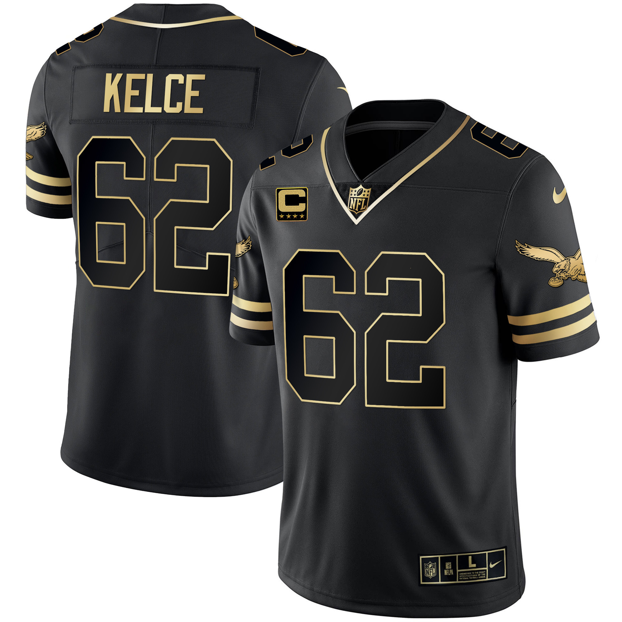Jason Kelce Men's Philadelphia Eagles Gold & Kelly Vapor Black Gold Jersey - All Stitched