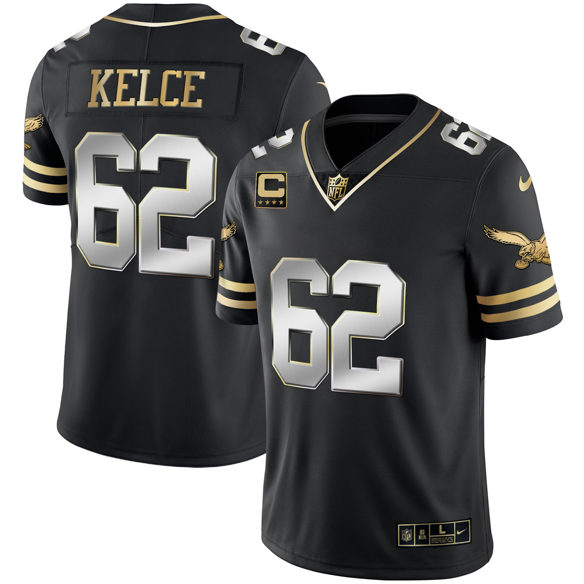 Jason Kelce Men's Philadelphia Eagles Gold & Kelly Vapor Black Limited Jersey - All Stitched