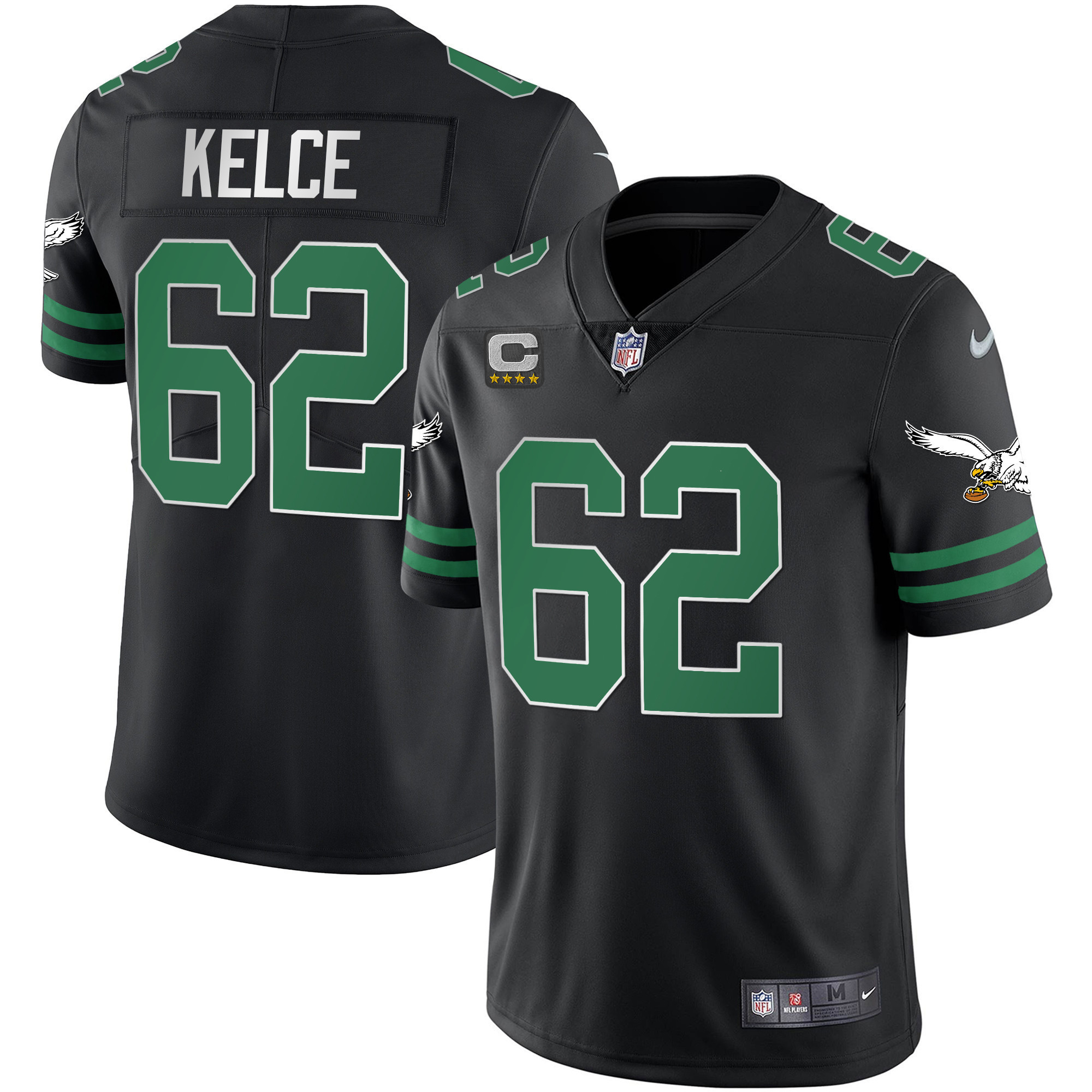 Jason Kelce Men's Philadelphia Eagles Gold & Kelly Vapor Kelly Black Jersey - All Stitched