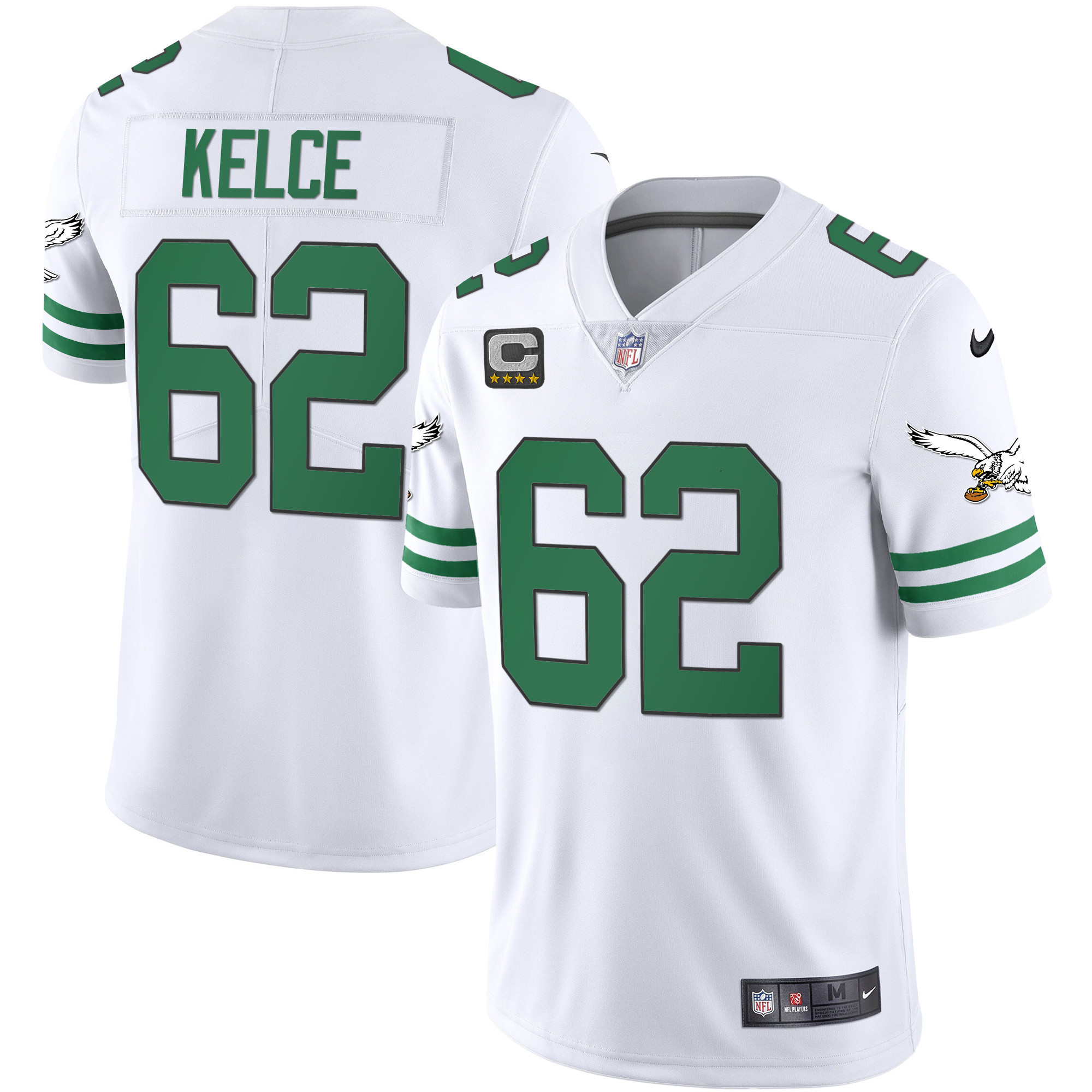 Jason Kelce Men's Philadelphia Eagles Gold & Kelly Vapor Kelly White Jersey - All Stitched