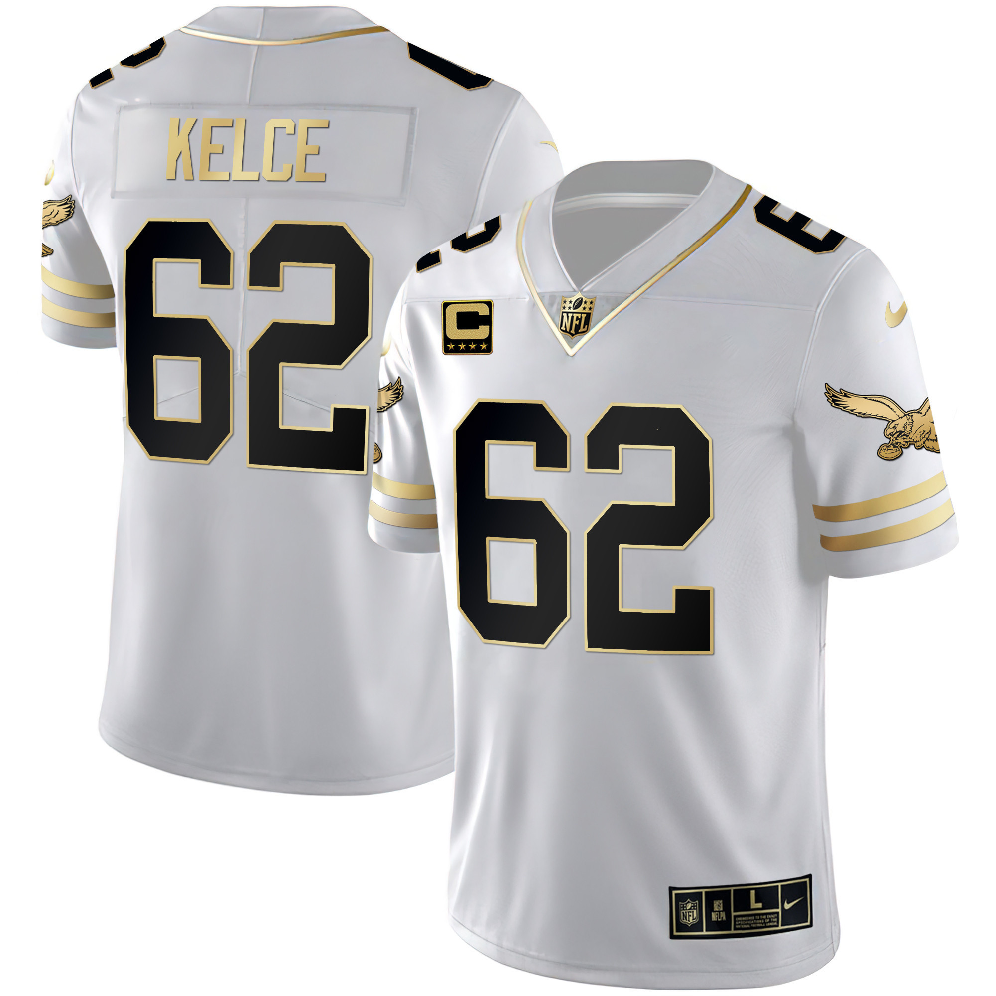 Jason Kelce Men's Philadelphia Eagles Gold & Kelly Vapor White Gold Jersey - All Stitched