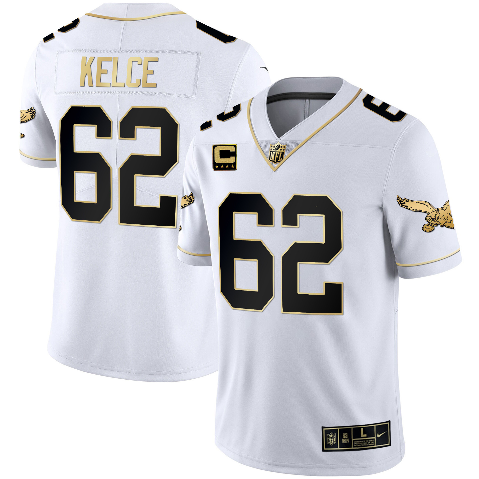 Jason Kelce Men's Philadelphia Eagles Gold & Kelly Vapor White Gold Jersey - All Stitched