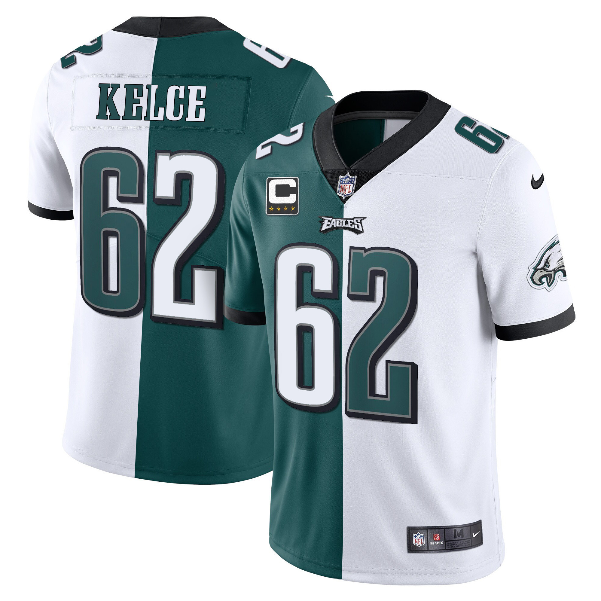 Jason Kelce Men's Philadelphia Eagles Gold & Split Vapor - All Stitched Split Jersey - All Stitched