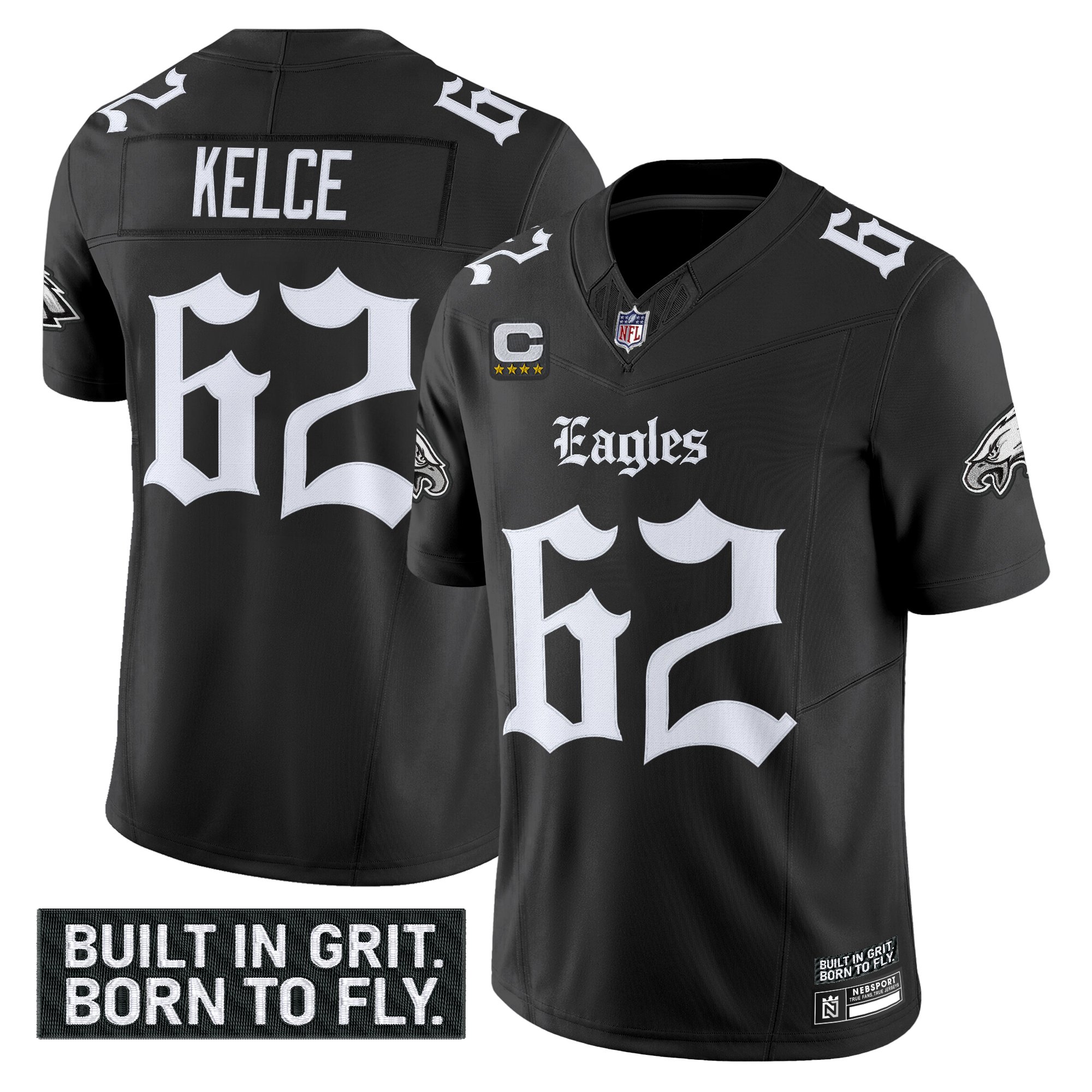 Jason Kelce Men's Philadelphia Eagles 'Gothic Philly Edition' Vapor Limited Black Jersey - All Stitched