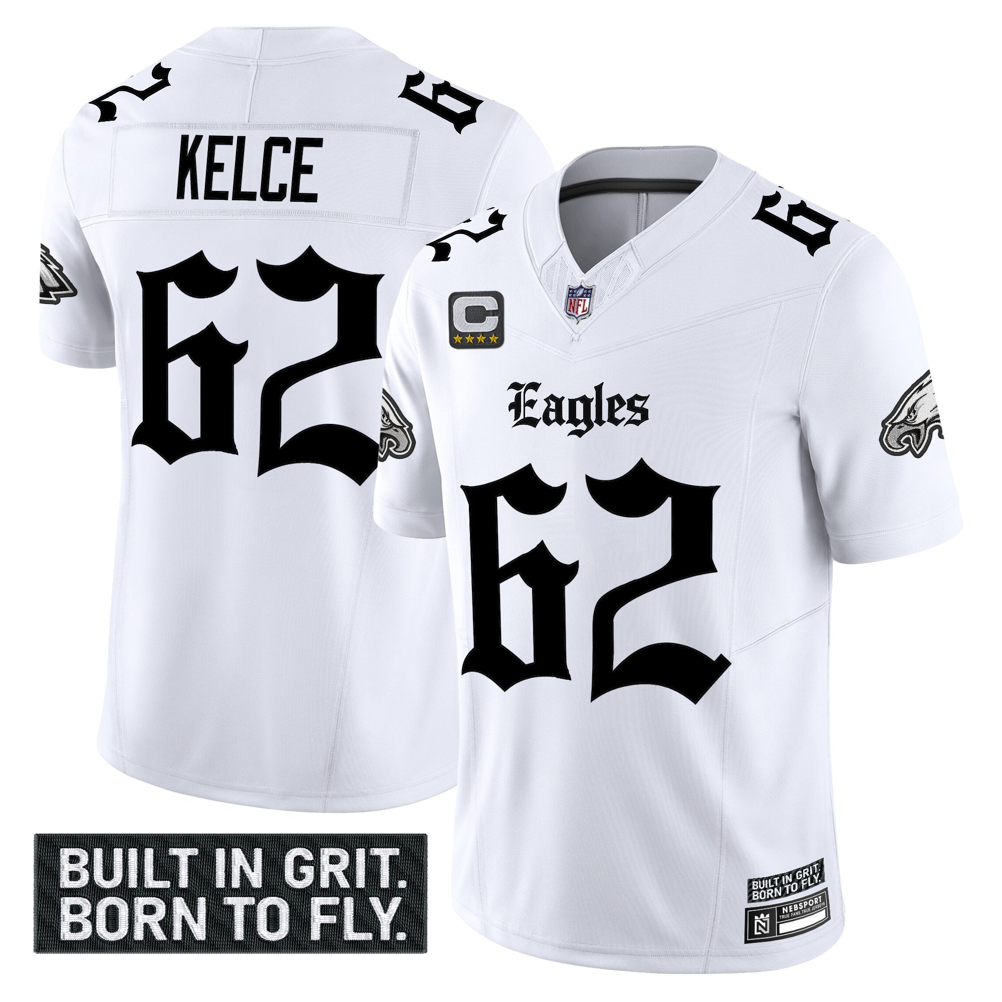 Jason Kelce Men's Philadelphia Eagles 'Gothic Philly Edition' Vapor Limited White Jersey - All Stitched