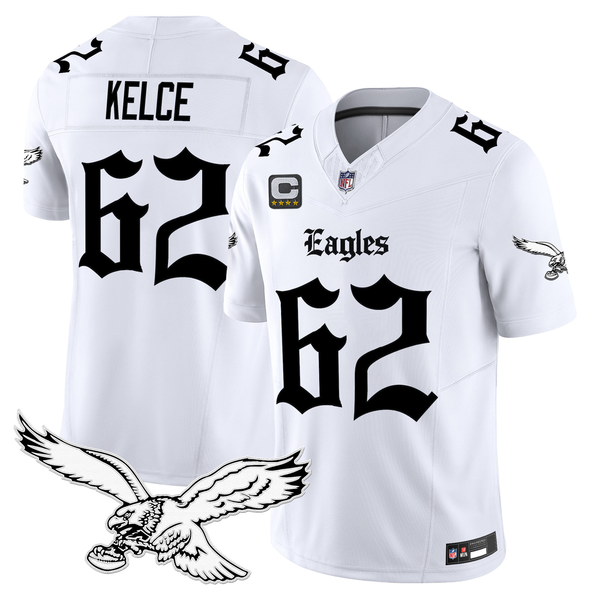 Jason Kelce Men's Philadelphia Eagles 'Gothic Philly Edition' Vapor Limited White Jersey - All Stitched