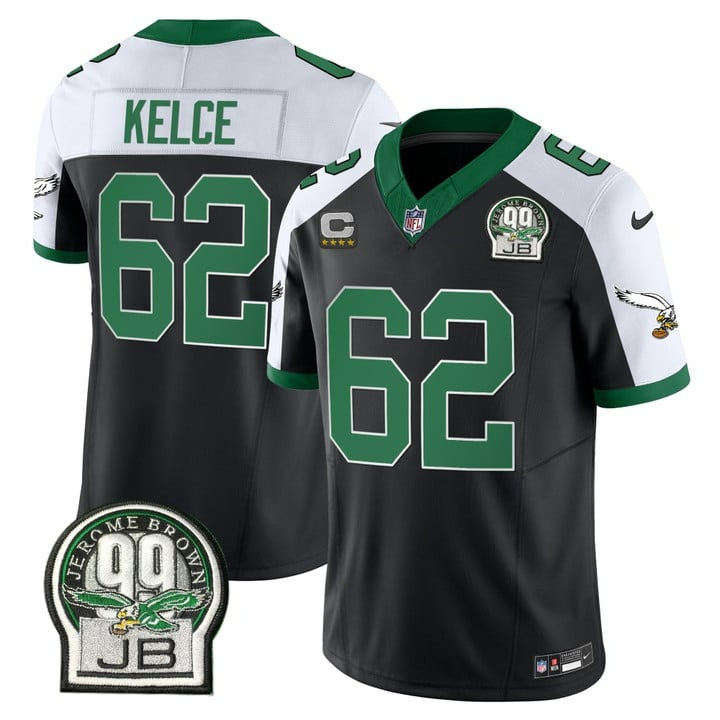 Jason Kelce Men's Philadelphia Eagles Jerome Brown Patch Kelly Green Alternate Black Alternate Jersey - All Stitched