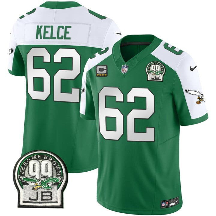 Jason Kelce Men's Philadelphia Eagles Jerome Brown Patch Kelly Green Alternate Kelly Alternate Jersey - All Stitched