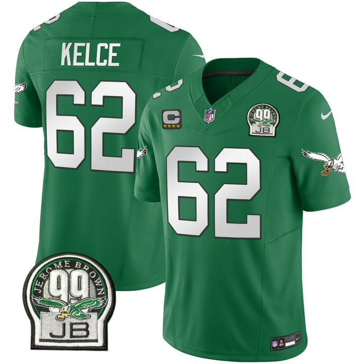 Jason Kelce Men's Philadelphia Eagles Jerome Brown Patch Kelly Green Alternate Kelly Green Jersey - All Stitched