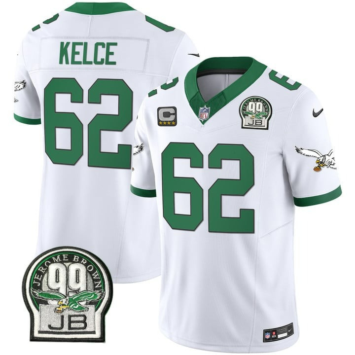 Jason Kelce Men's Philadelphia Eagles Jerome Brown Patch Kelly Green Alternate Kelly White Jersey - All Stitched