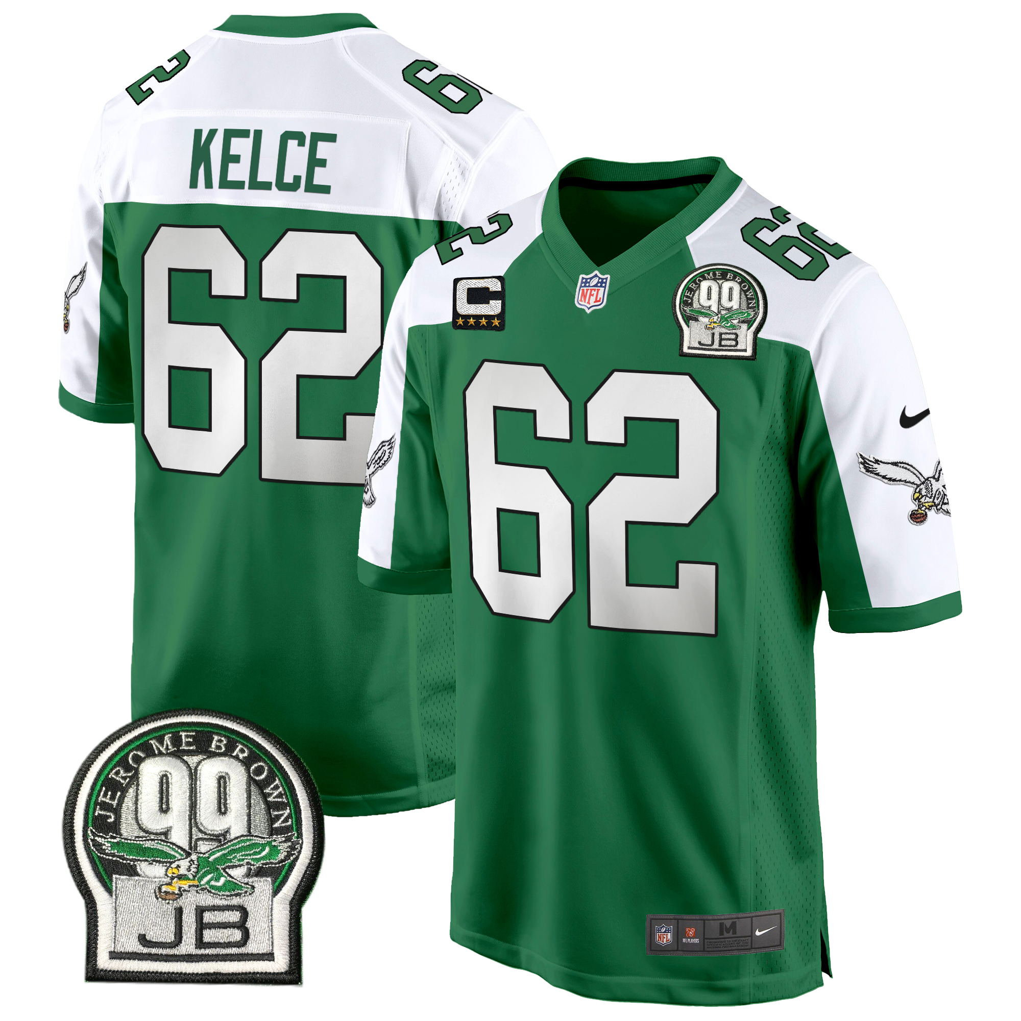 Jason Kelce Men's Philadelphia Eagles Jerome Brown Patch Kelly Green Game Kelly Alternate Jersey - All Stitched