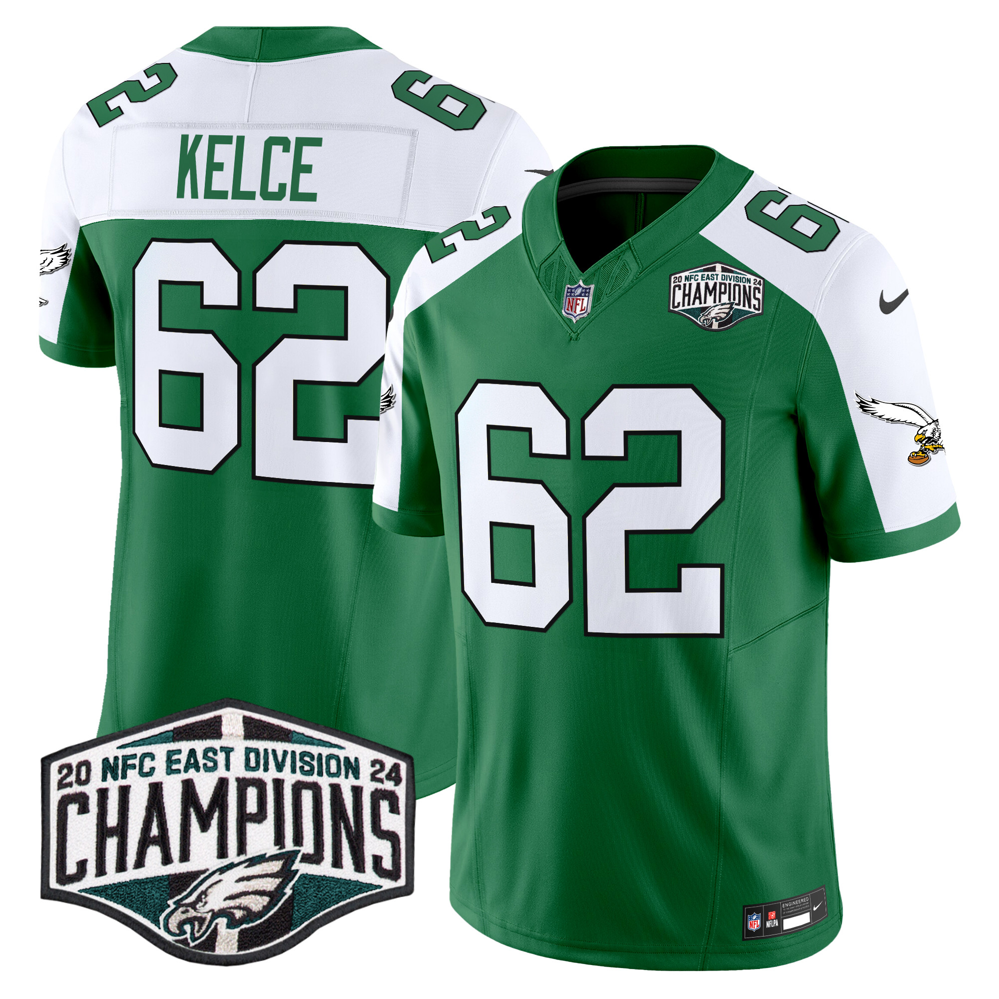 Jason Kelce Men's Philadelphia Eagles Kelly Green 2024 NFC East Division Champions Vapor Limited Kelly Alternate Jersey - All Stitched
