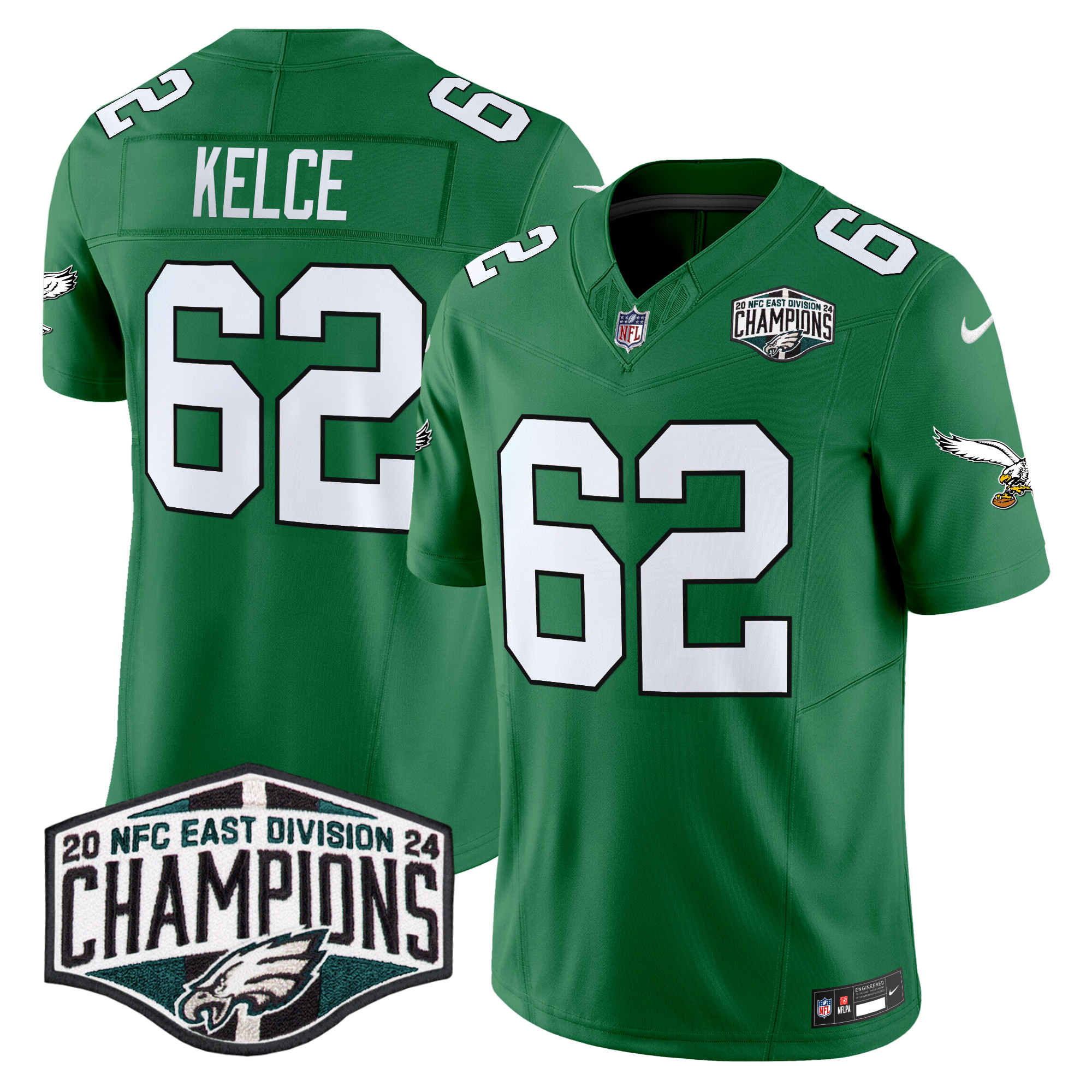 Jason Kelce Men's Philadelphia Eagles Kelly Green 2024 NFC East Division Champions Vapor Limited Kelly Green Jersey - All Stitched