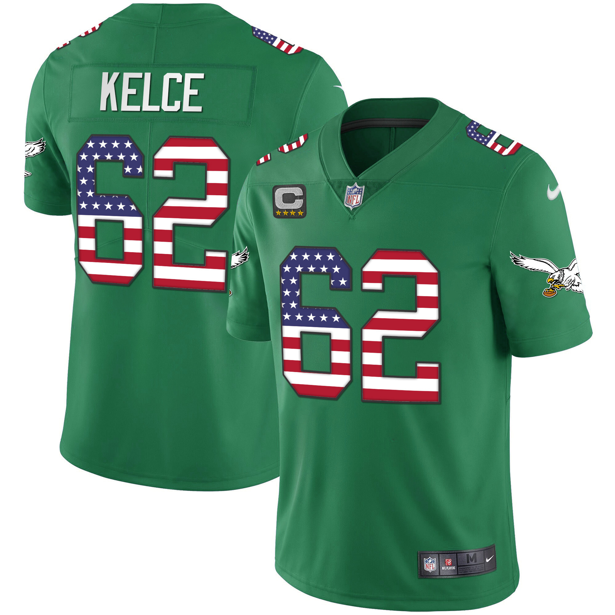 Jason Kelce Men's Philadelphia Eagles Kelly Green Gold Flag Vapor Kelly Green Jersey - All Stitched