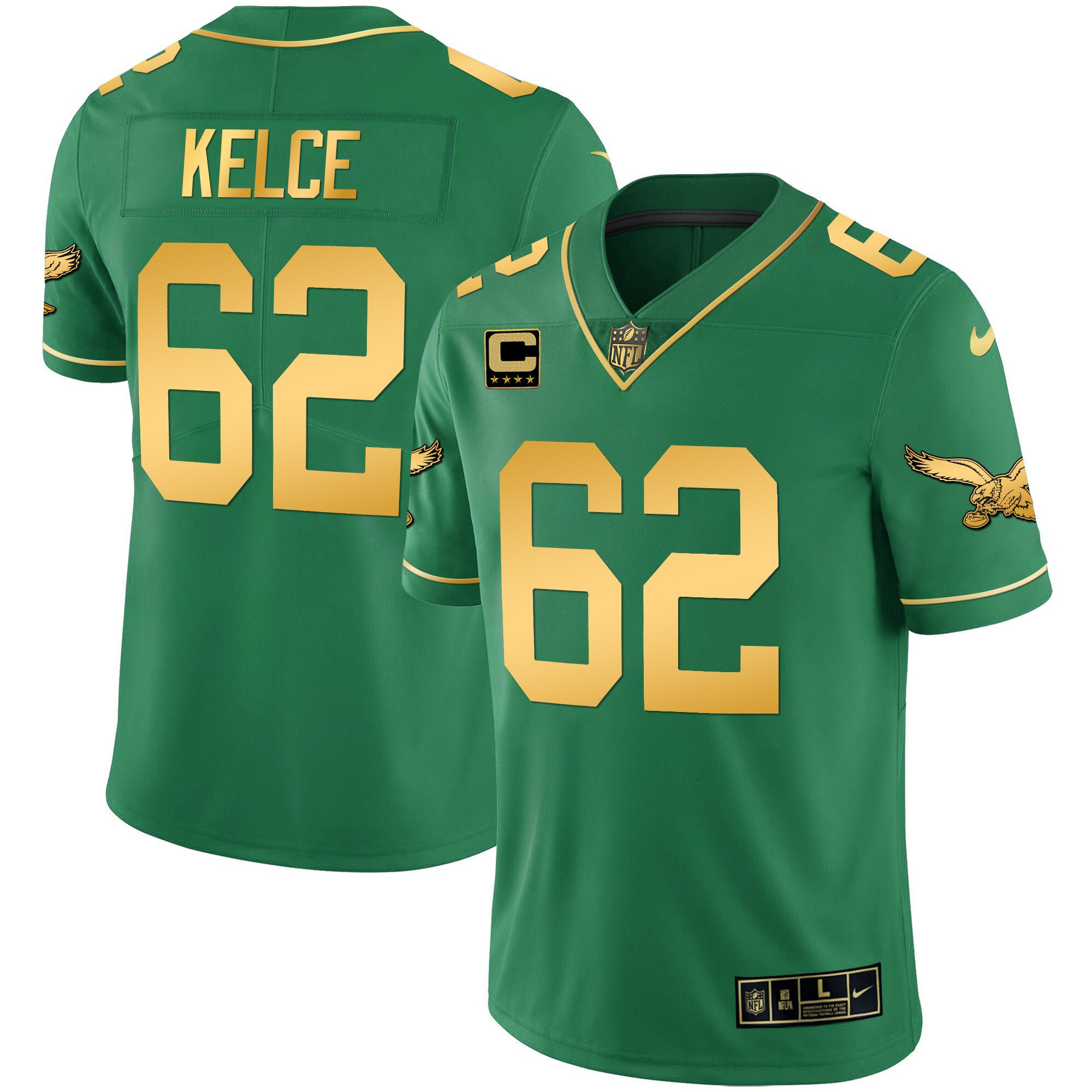 Jason Kelce Men's Philadelphia Eagles Kelly Green Gold Kelly Gold Jersey - All Stitched
