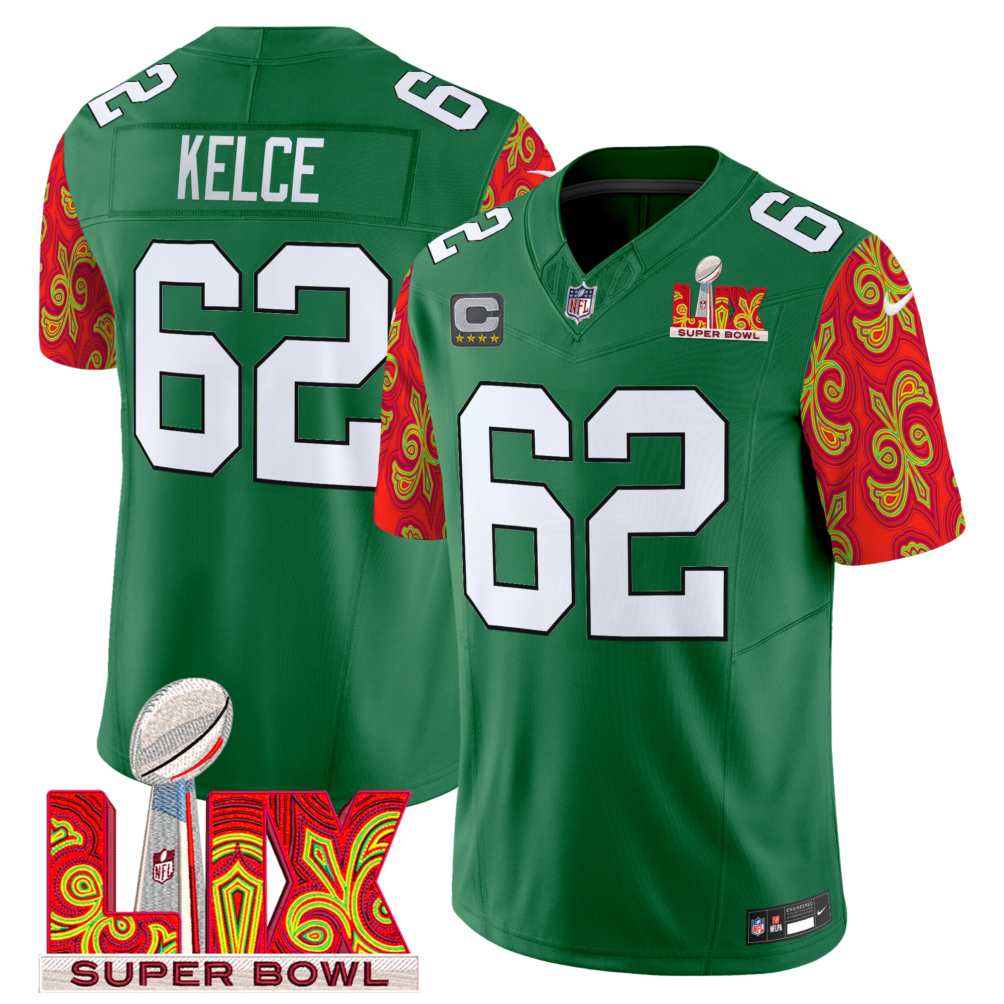 Jason Kelce Men's Philadelphia Eagles Kelly Green Super Bowl LIX Style Vapor Limited Kelly Green Jersey - All Stitched