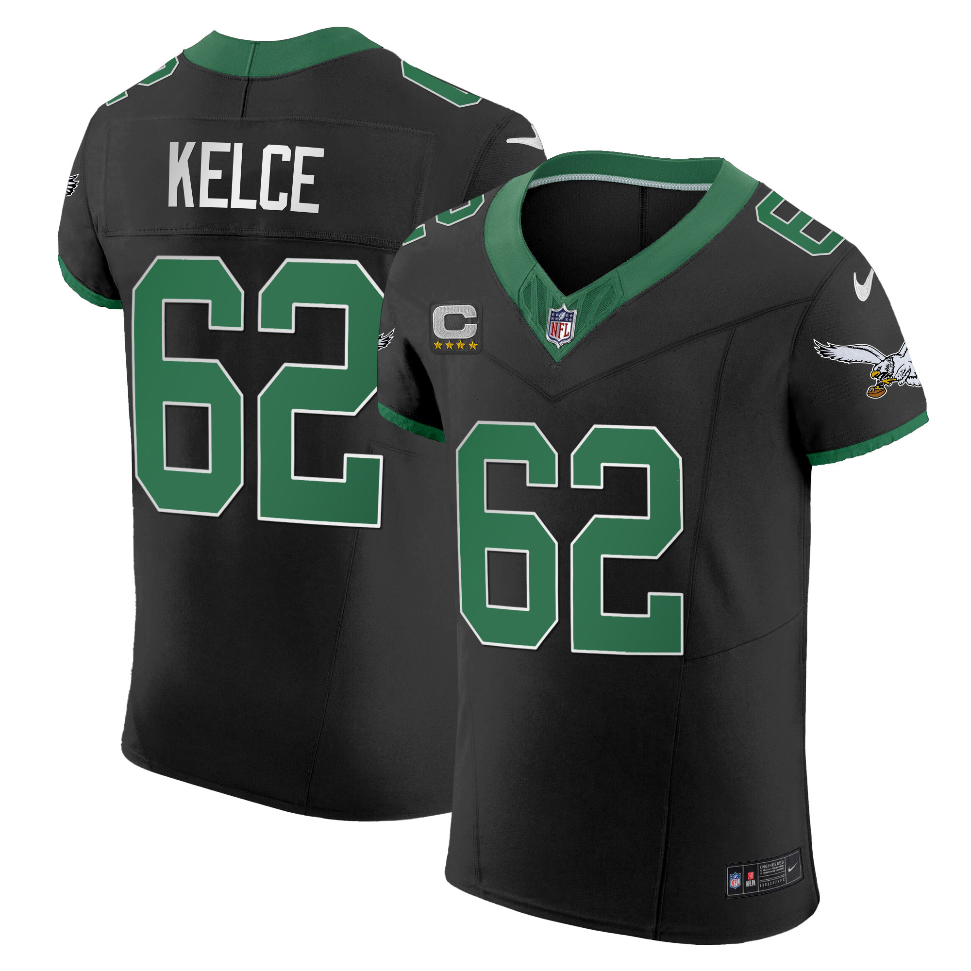 Jason Kelce Men's Philadelphia Eagles Kelly Green Vapor Elite Kelly Black Jersey - All Stitched