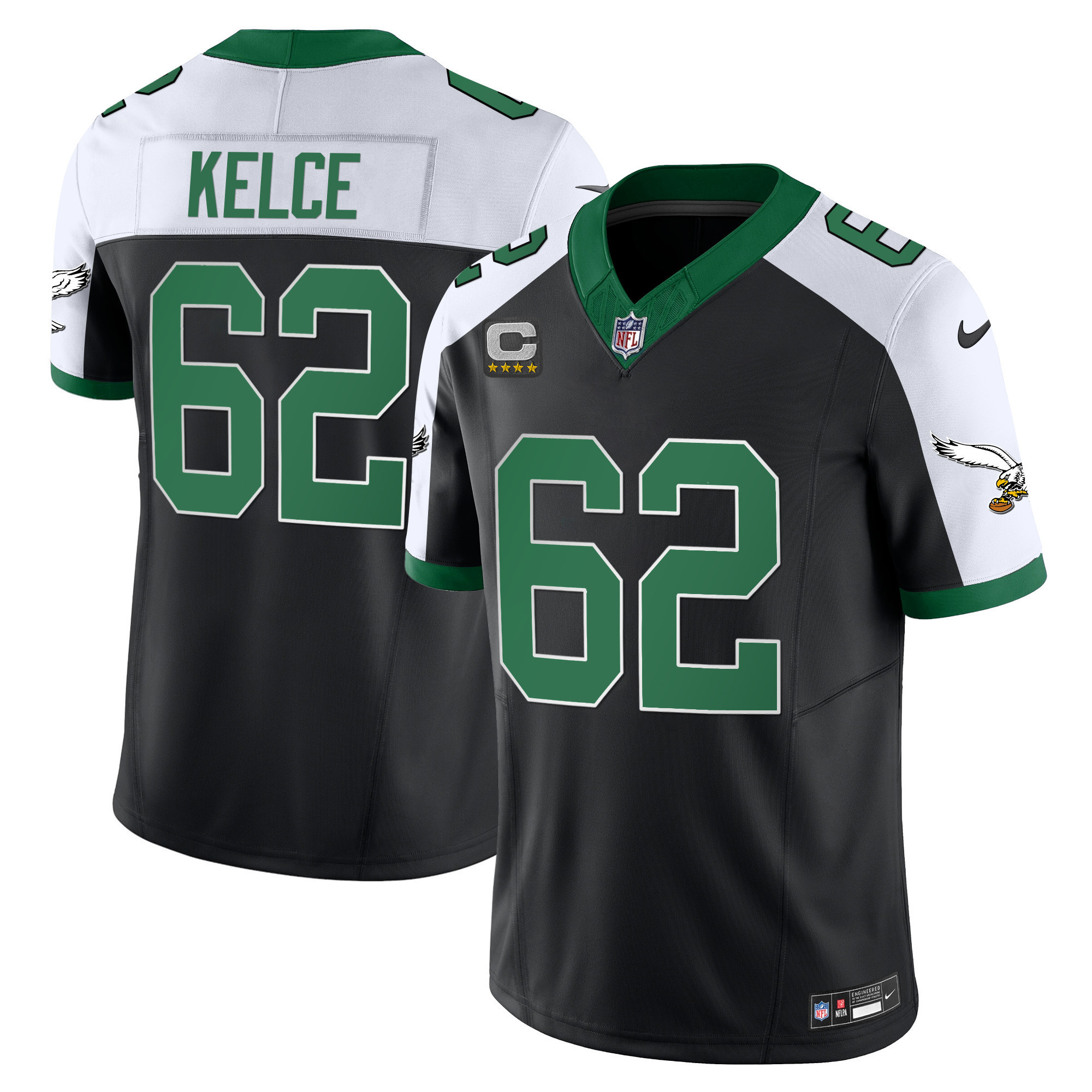 Jason Kelce Men's Philadelphia Eagles Kelly Green Vapor Limited Black Alternate Jersey - All Stitched