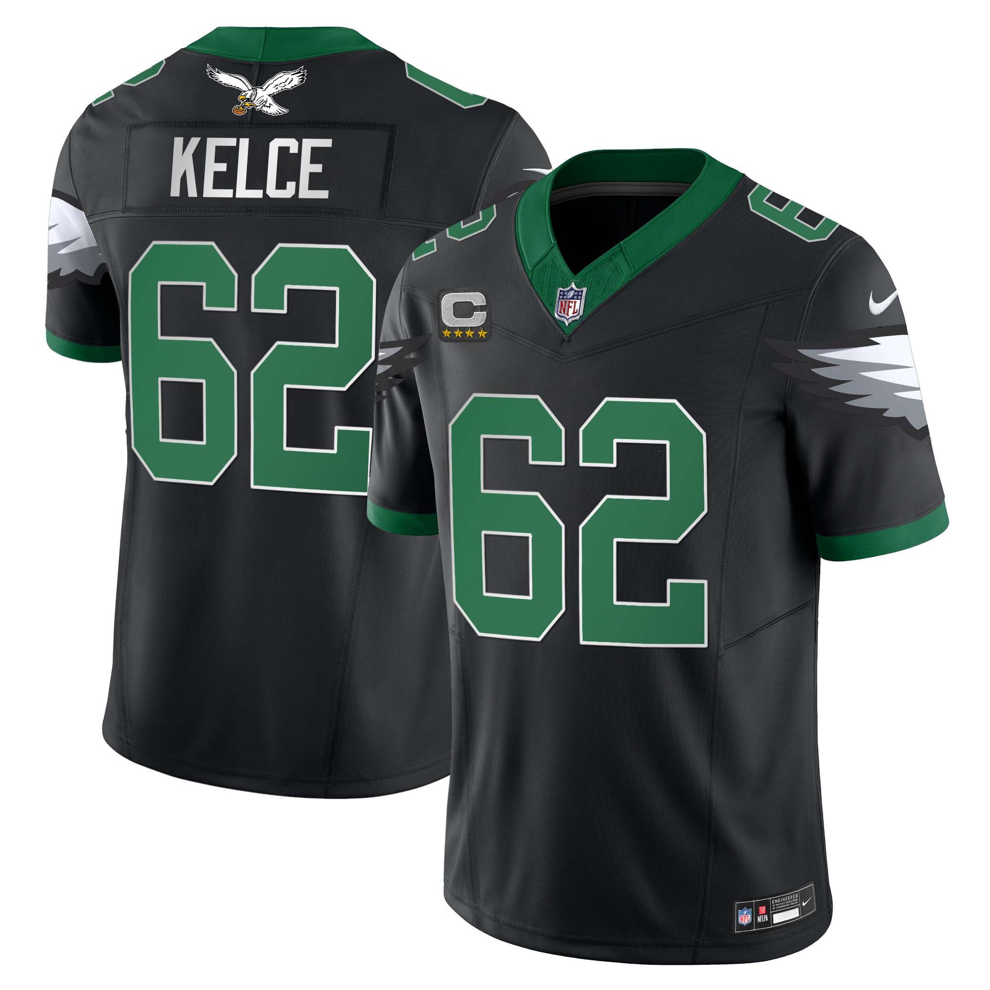 Jason Kelce Men's Philadelphia Eagles Kelly Green Vapor Limited Black Jersey - All Stitched