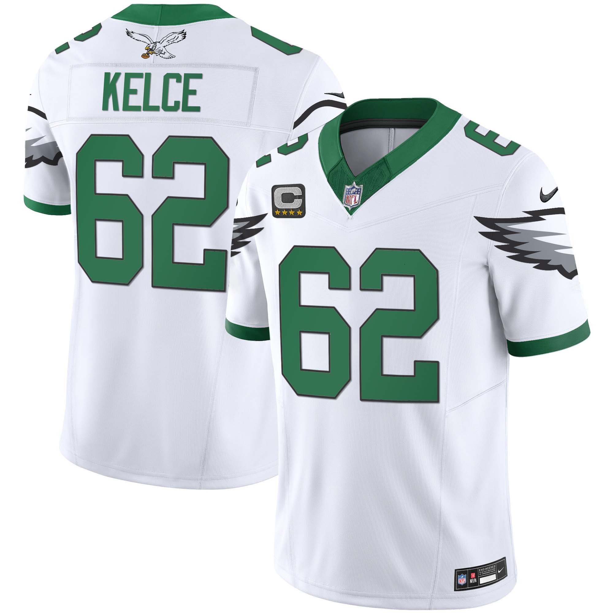Jason Kelce Men's Philadelphia Eagles Kelly Green Vapor Limited Kelly White Jersey - All Stitched