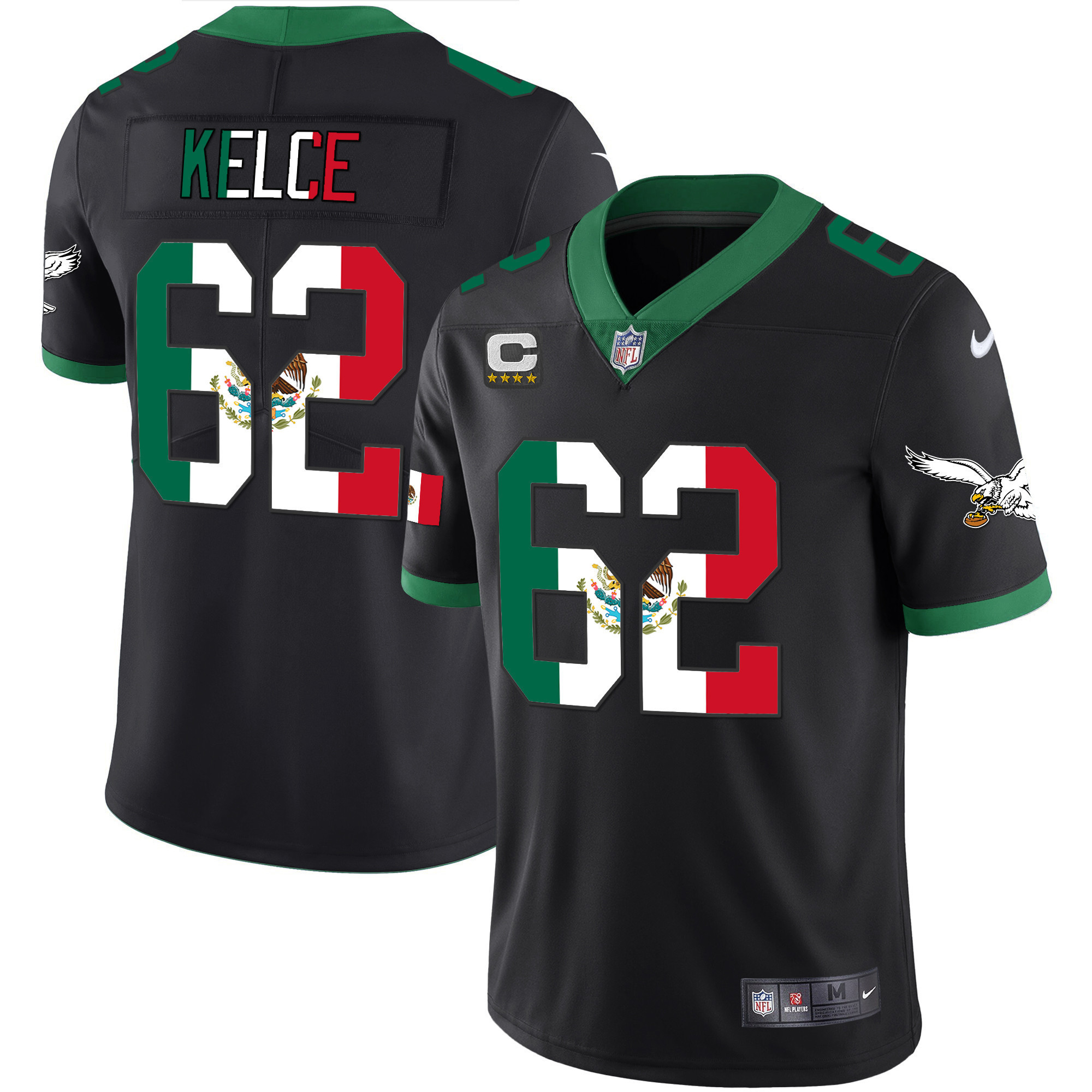 Jason Kelce Men's Philadelphia Eagles Mexico Gold & Kelly Vapor Kelly Black Jersey - All Stitched