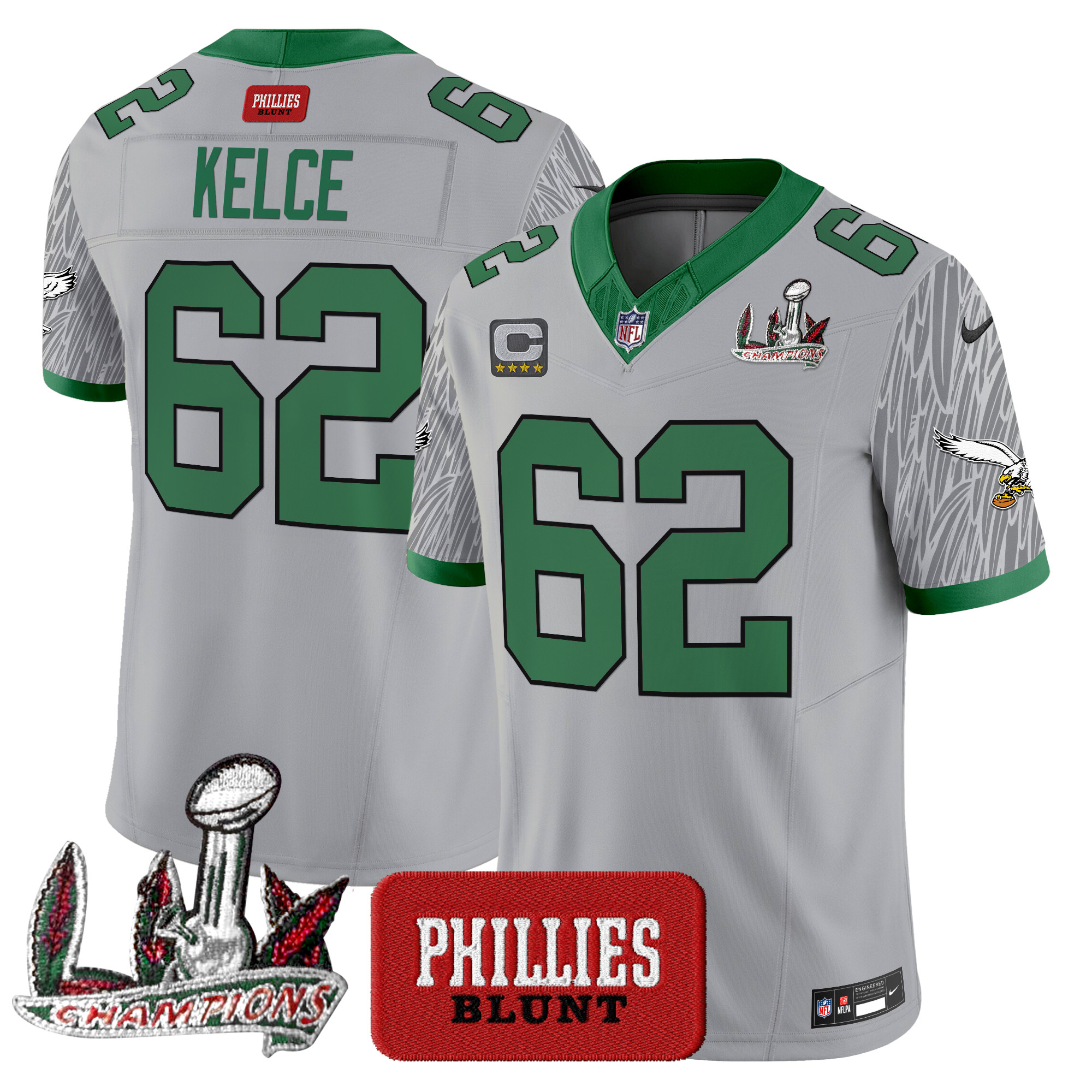 Jason Kelce Men's Philadelphia Eagles Phillies Blunt Vapor Limited Jersey - Stitched Smoke Jersey - All Stitched