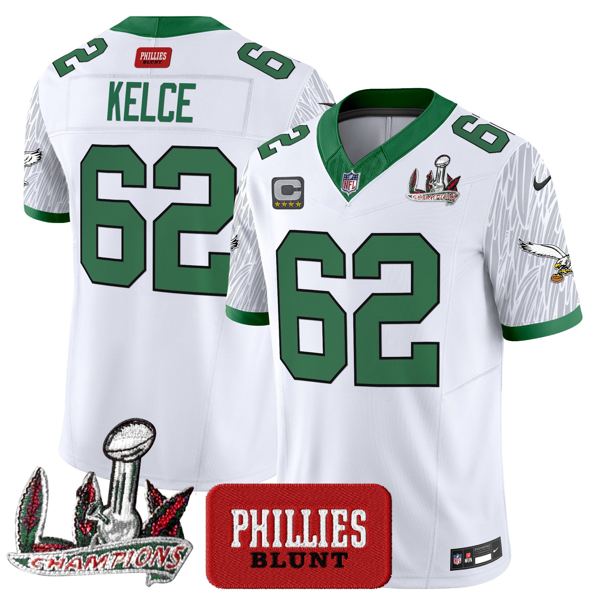 Jason Kelce Men's Philadelphia Eagles Phillies Blunt Vapor Limited Jersey - Stitched White Jersey - All Stitched