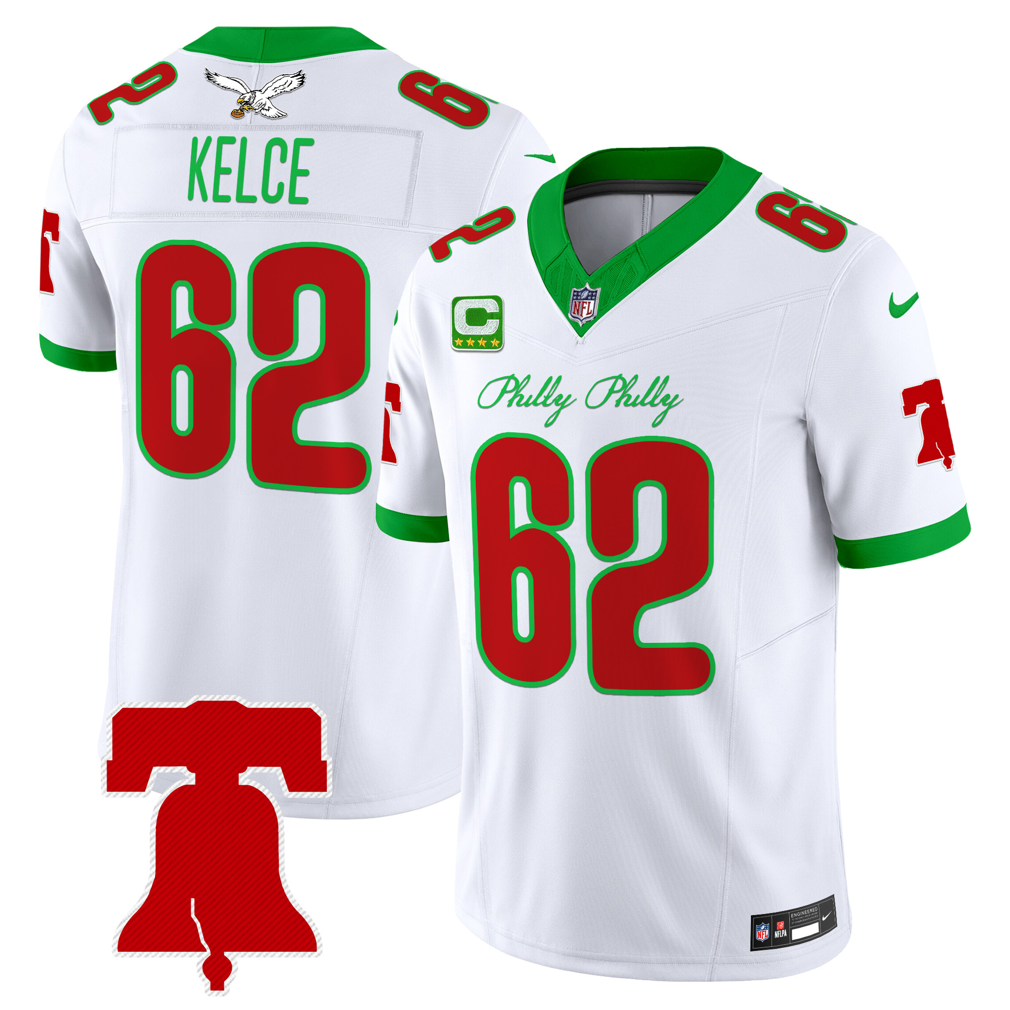 Jason Kelce Men's Philadelphia Eagles Philly Phanatic Style Vapor Limited Kelly White Jersey - All Stitched