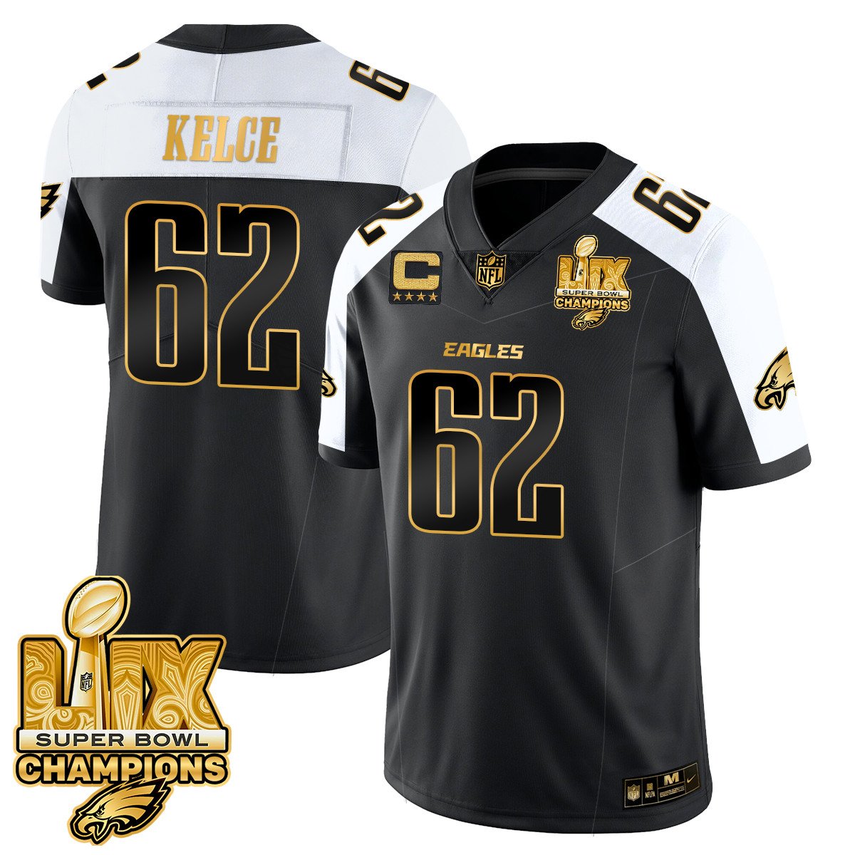 Jason Kelce Men's Philadelphia Eagles Super Bowl LIX Champions Gold Vapor Limited Alternate Jersey - All Stitched