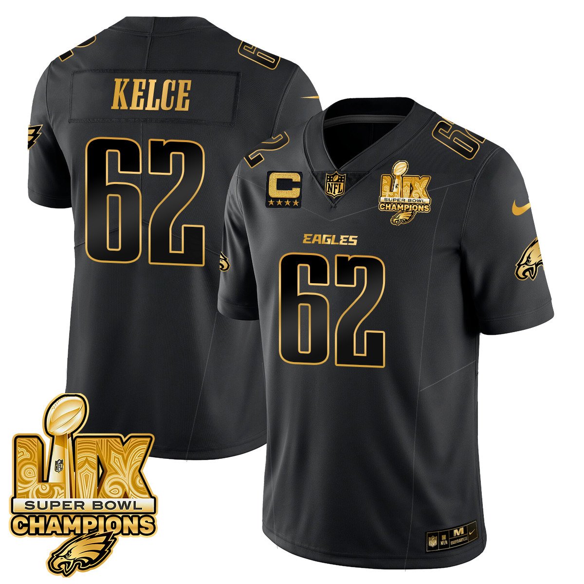 Jason Kelce Men's Philadelphia Eagles Super Bowl LIX Champions Gold Vapor Limited Black Gold Jersey - All Stitched