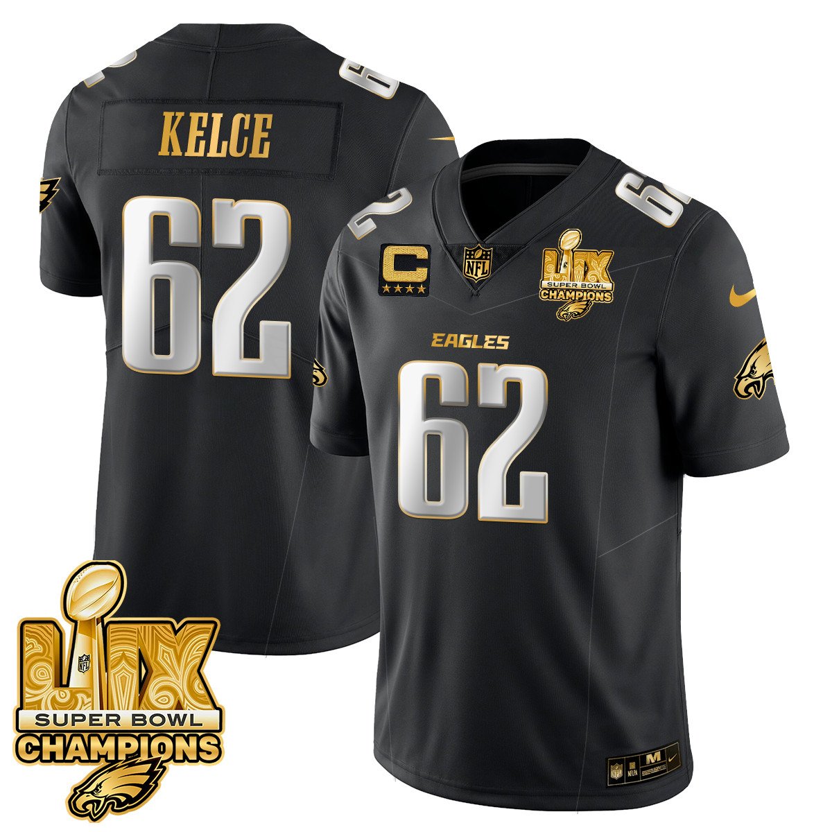 Jason Kelce Men's Philadelphia Eagles Super Bowl LIX Champions Gold Vapor Limited Black Limited Jersey - All Stitched