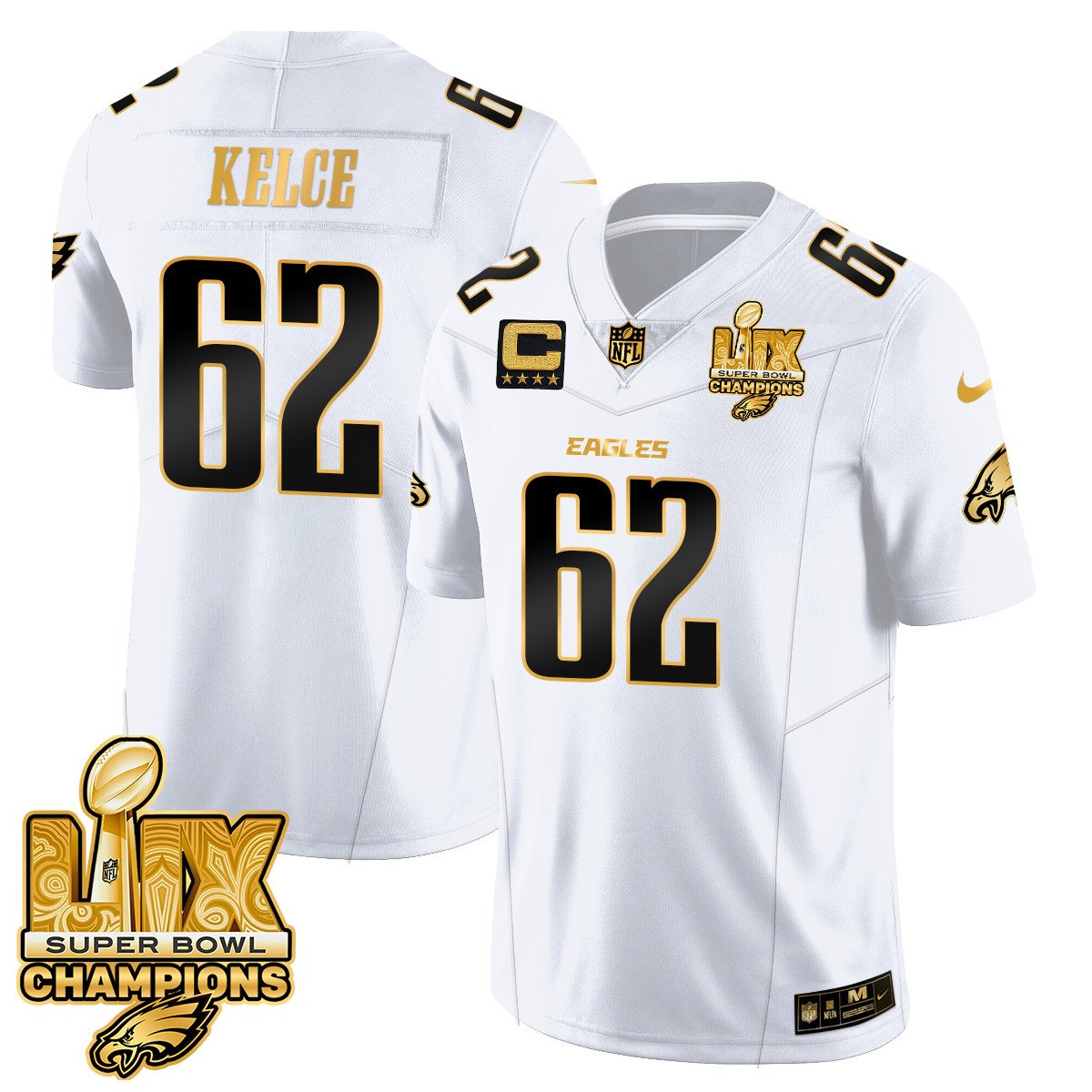 Jason Kelce Men's Philadelphia Eagles Super Bowl LIX Champions Gold Vapor Limited White Gold Jersey - All Stitched