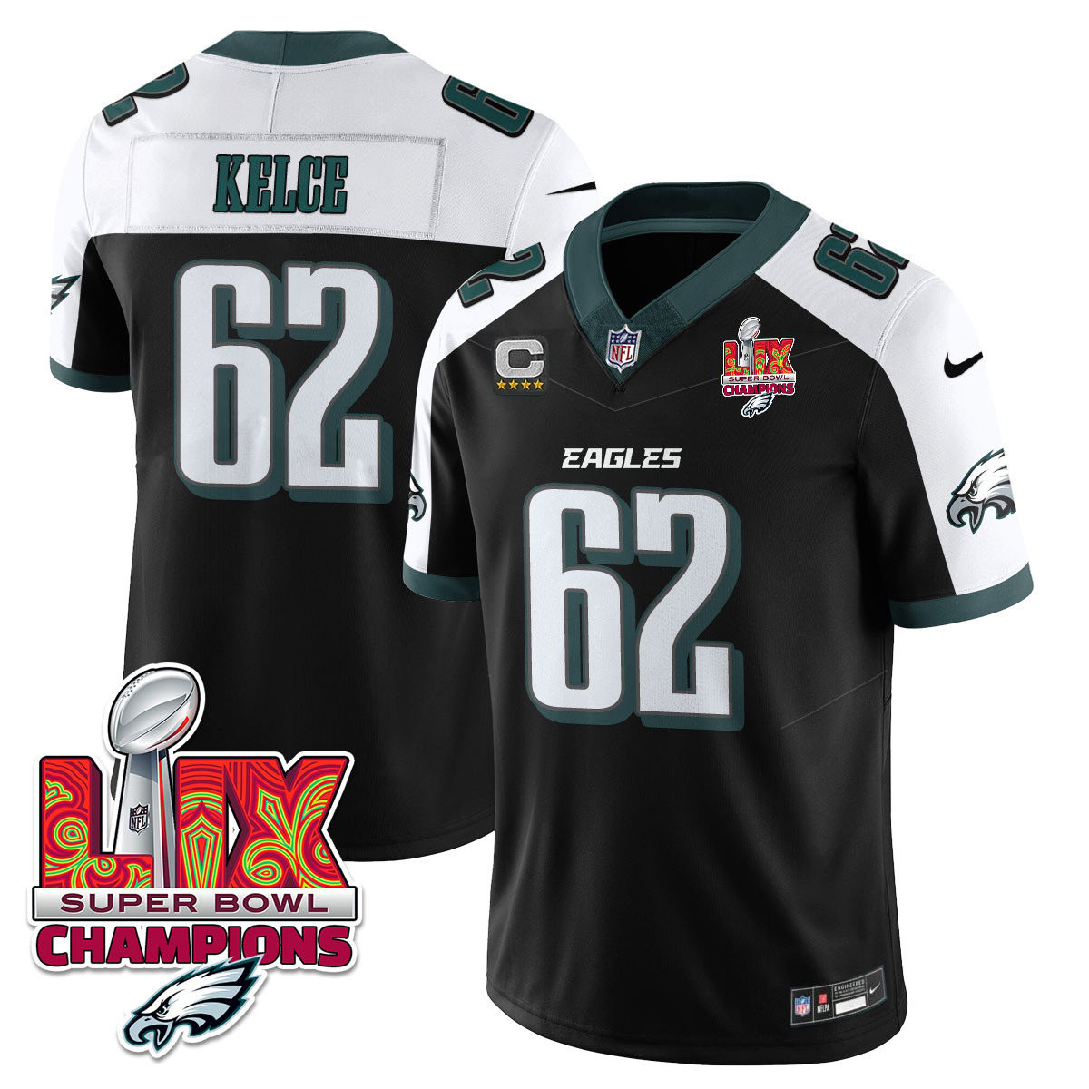 Jason Kelce Men's Philadelphia Eagles Super Bowl LIX Champions Vapor Limited Black Alternate Jersey - All Stitched