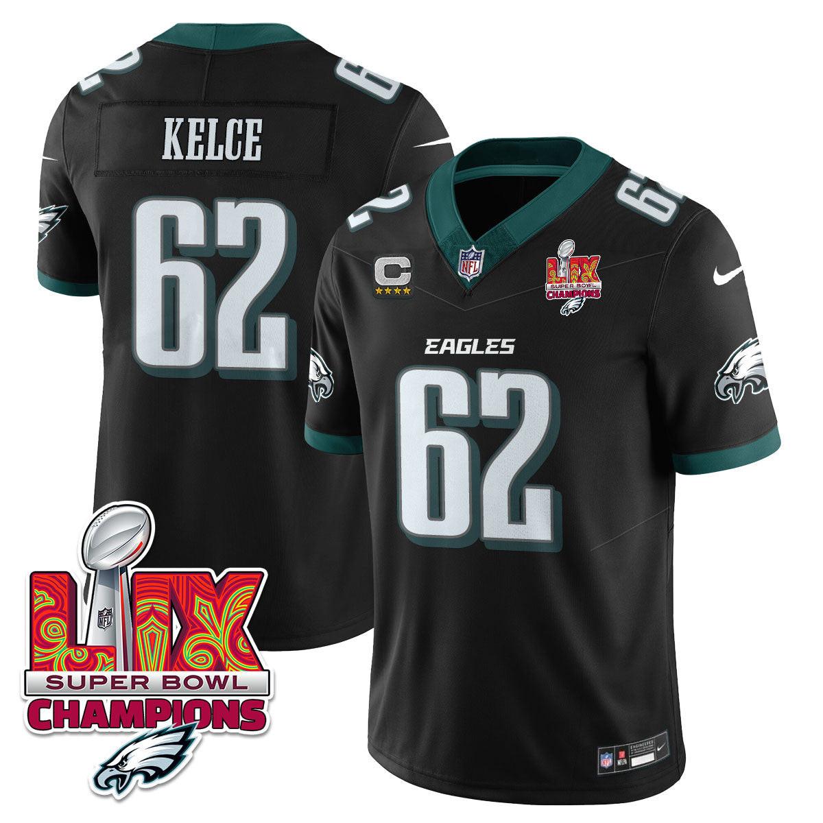 Jason Kelce Men's Philadelphia Eagles Super Bowl LIX Champions Vapor Limited Black Jersey - All Stitched