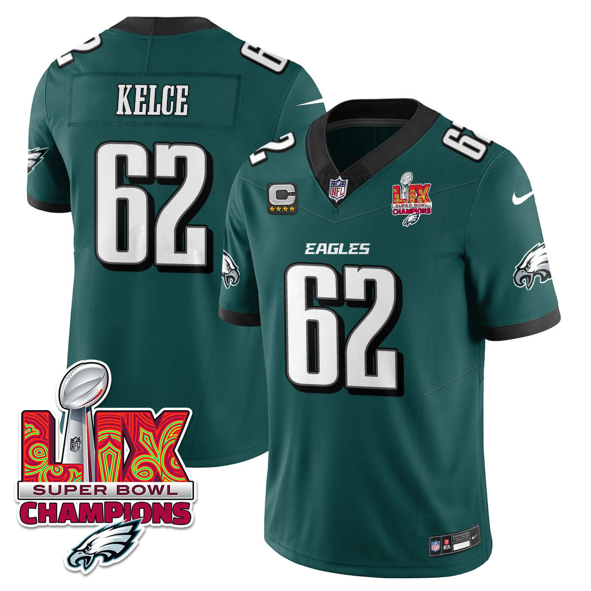Jason Kelce Men's Philadelphia Eagles Super Bowl LIX Champions Vapor Limited Midnight Green Jersey - All Stitched