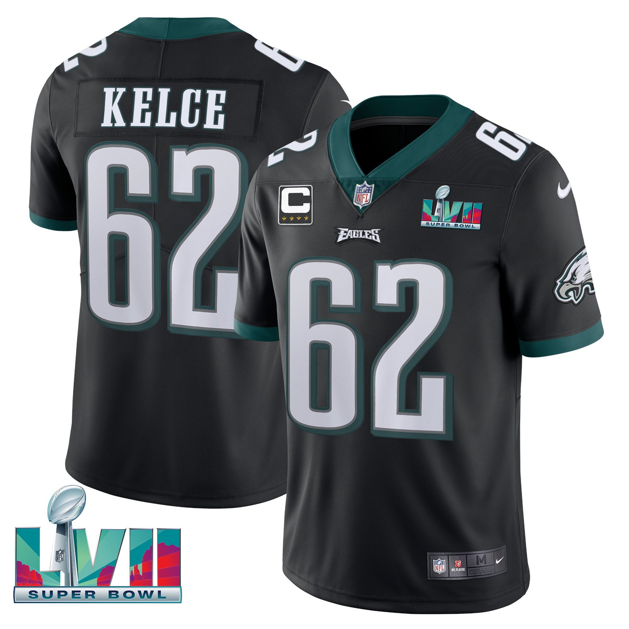 Jason Kelce Men's Philadelphia Eagles Super Bowl Patch Vapor Black Jersey - All Stitched