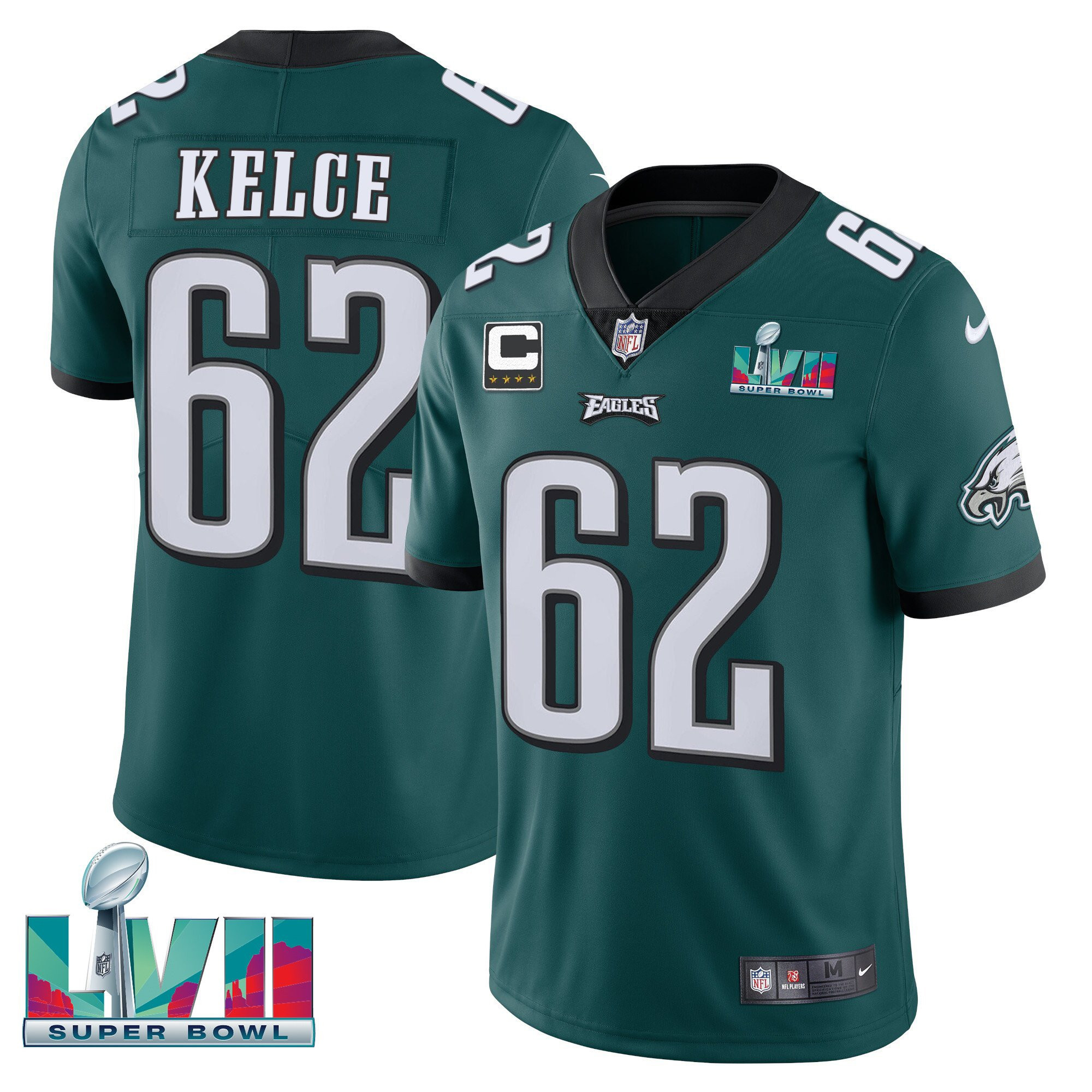 Jason Kelce Men's Philadelphia Eagles Super Bowl Patch Vapor Midnight Green Jersey - All Stitched