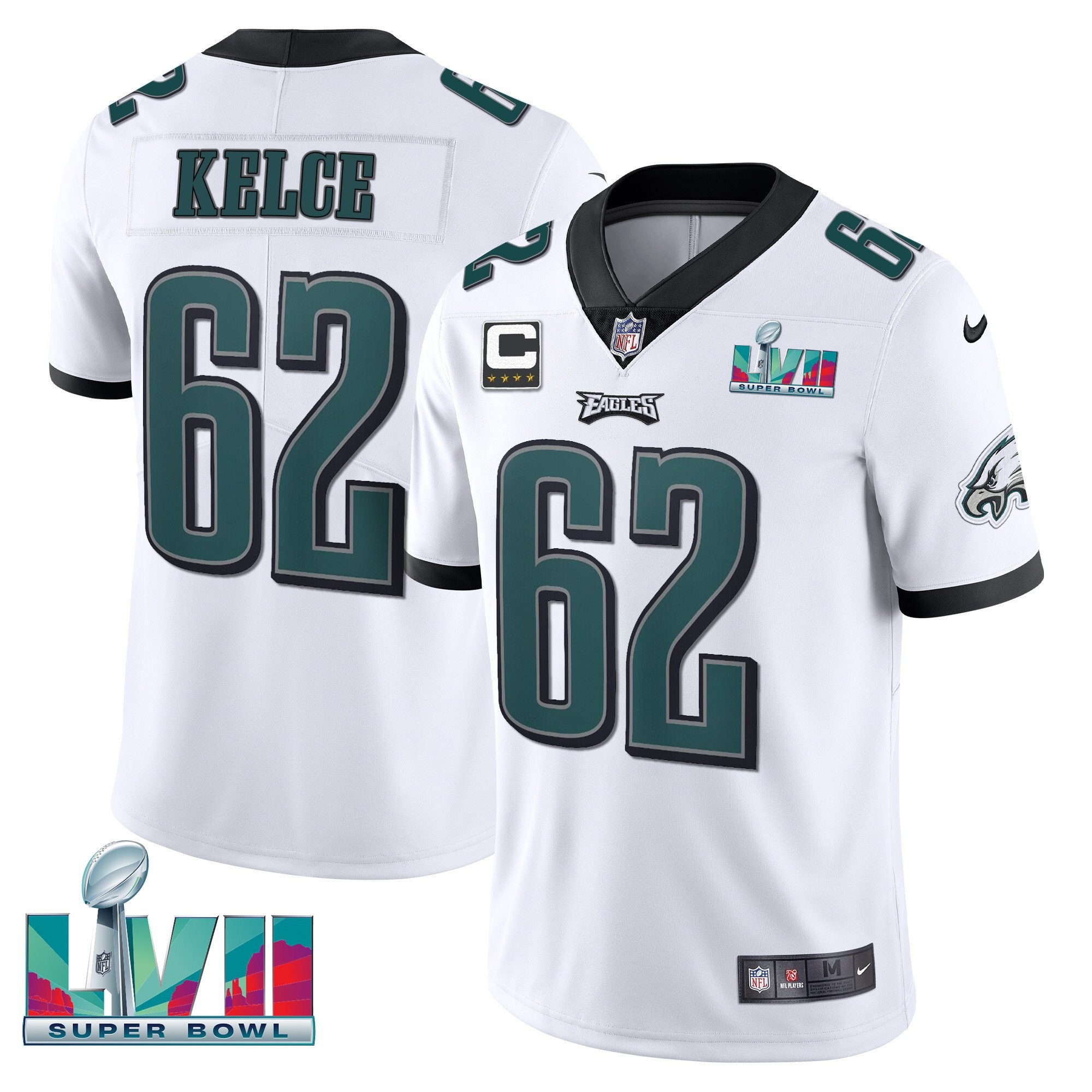 Jason Kelce Men's Philadelphia Eagles Super Bowl Patch Vapor White Jersey - All Stitched