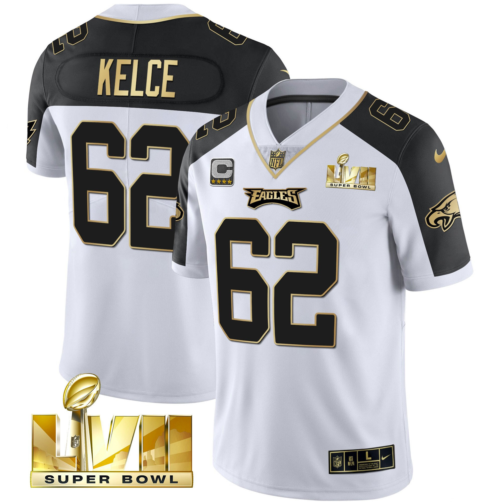 Jason Kelce Men's Philadelphia Eagles Super Bowl Vapor Gold Black Inverted Jersey - All Stitched