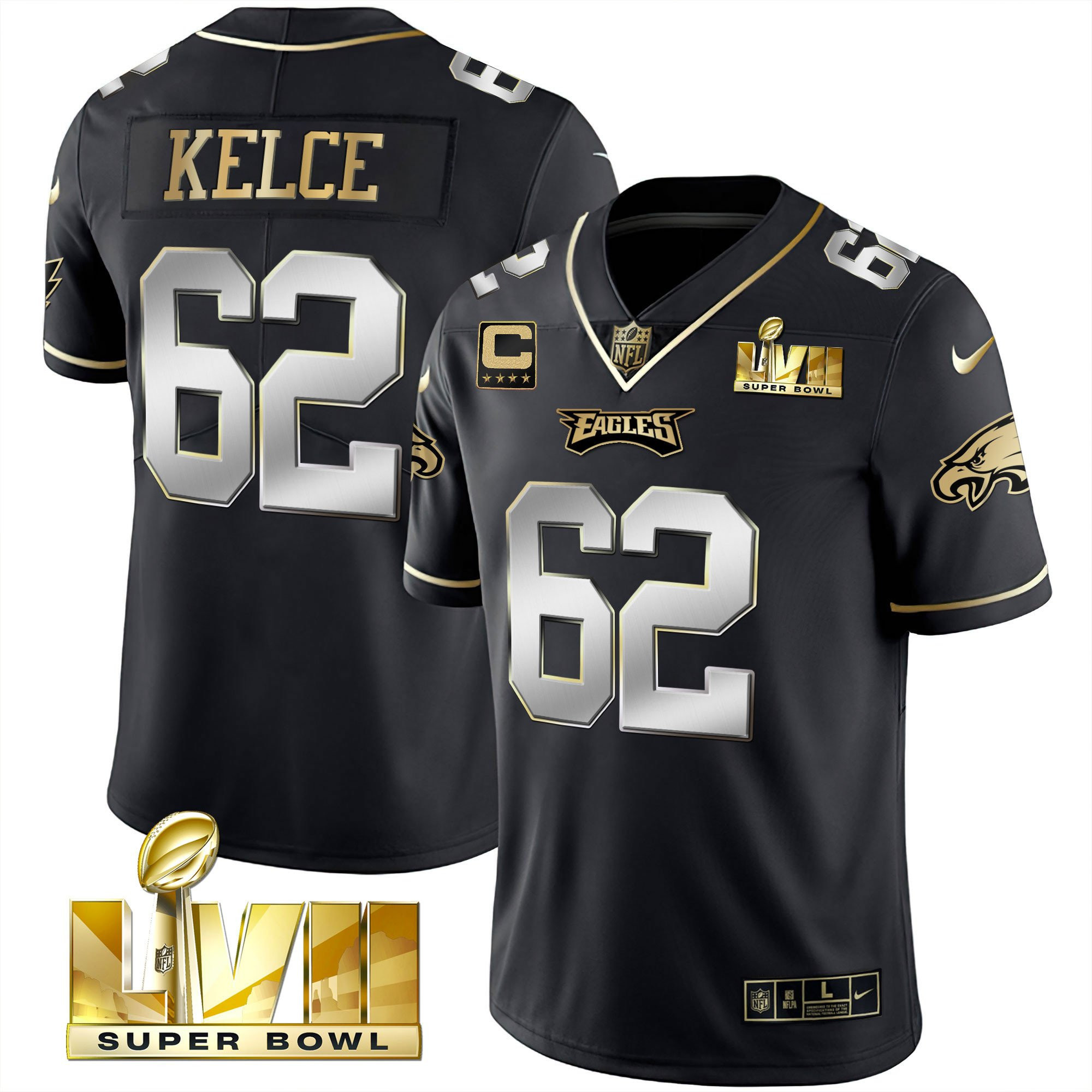 Jason Kelce Men's Philadelphia Eagles Super Bowl Vapor Gold Black Limited Jersey - All Stitched