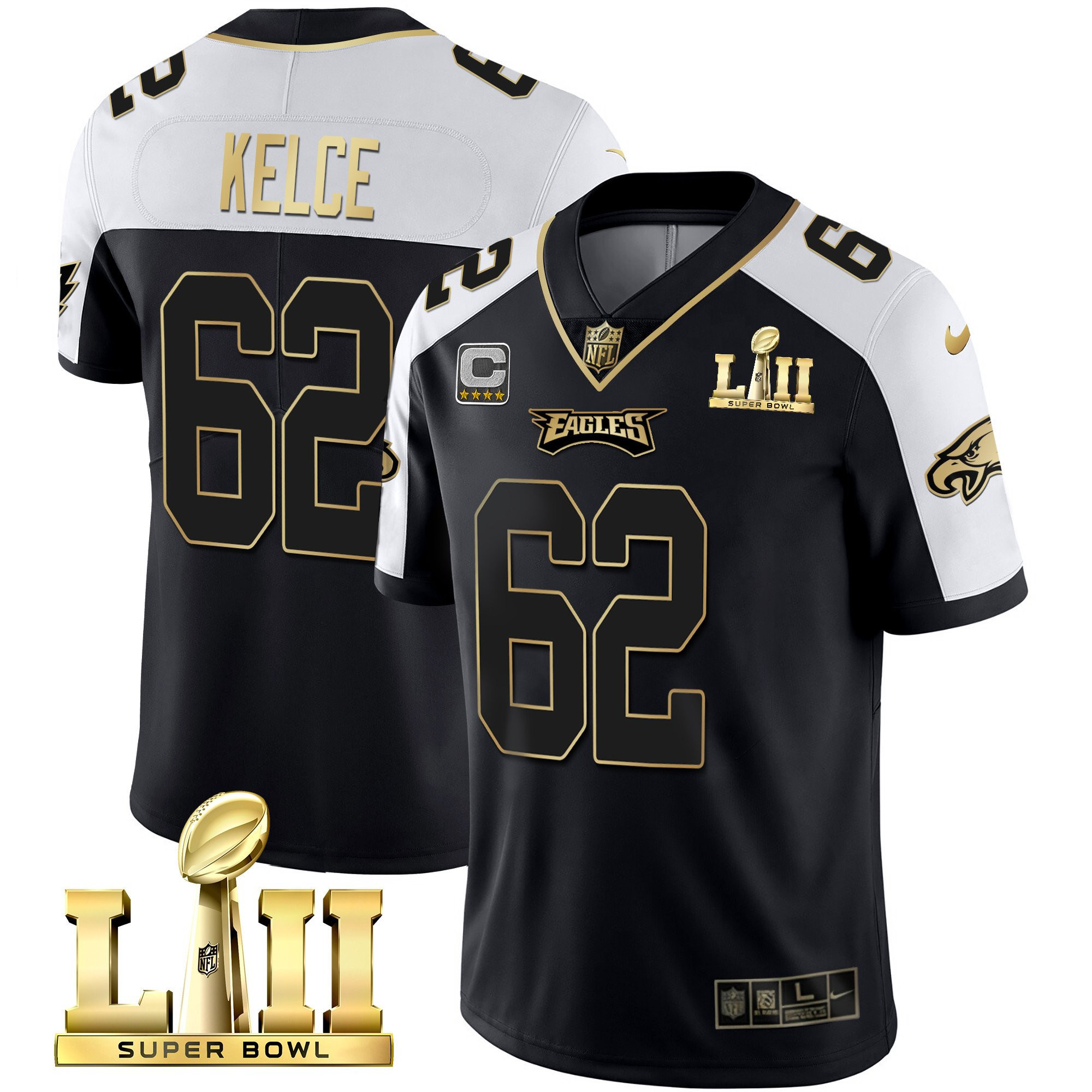 Jason Kelce Philadelphia Eagles Super Bowl LII Patch Vapor Alternate Jersey - All Stitched