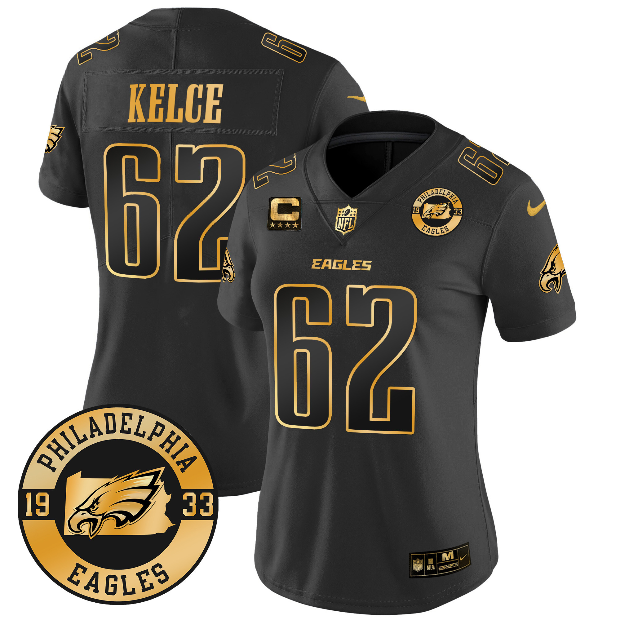 Jason Kelce Women's Philadelphia Eagles 2024 Gold Vapor Limited Black Gold Jersey - All Stitched
