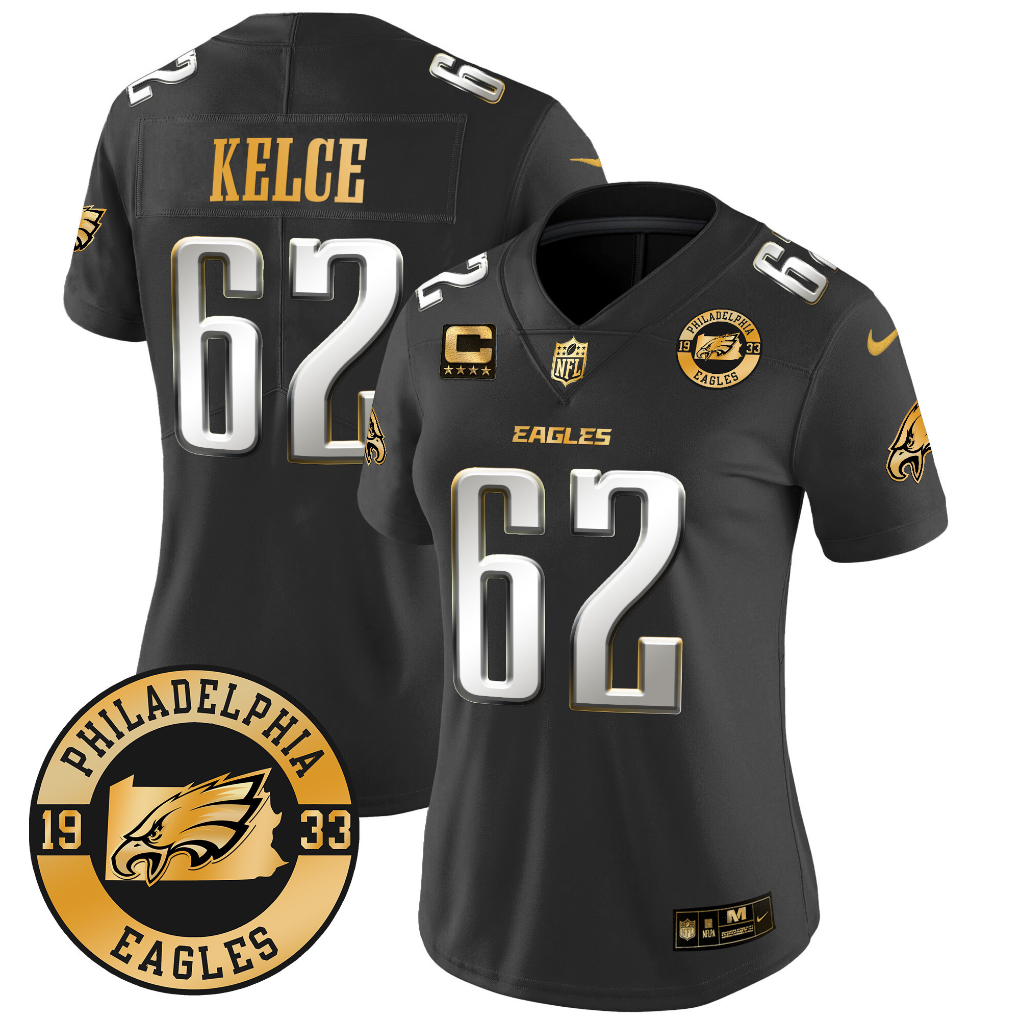 Jason Kelce Women's Philadelphia Eagles 2024 Gold Vapor Limited Black Limited Jersey - All Stitched